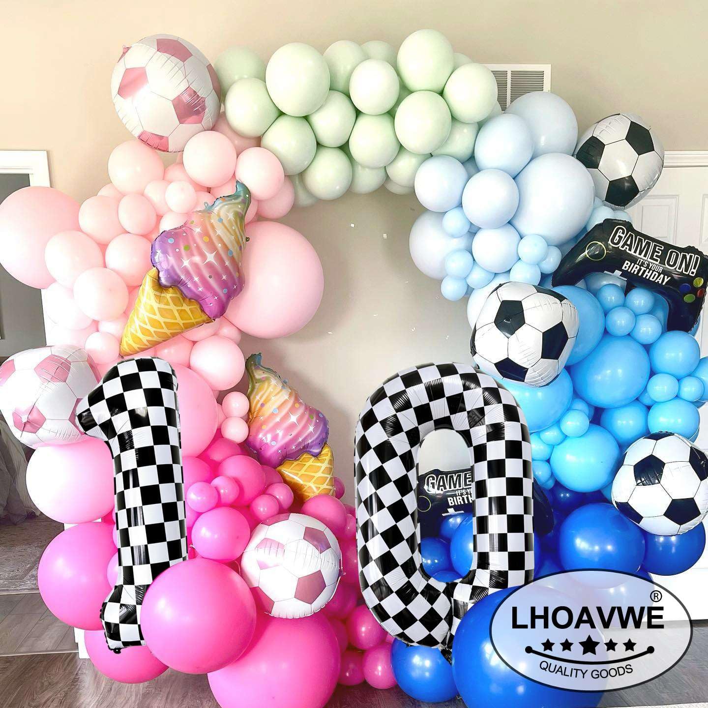 LHOAVWE Checkered Number 3 Balloon – 40-Inch Giant Race Car Foil Balloon for Parties