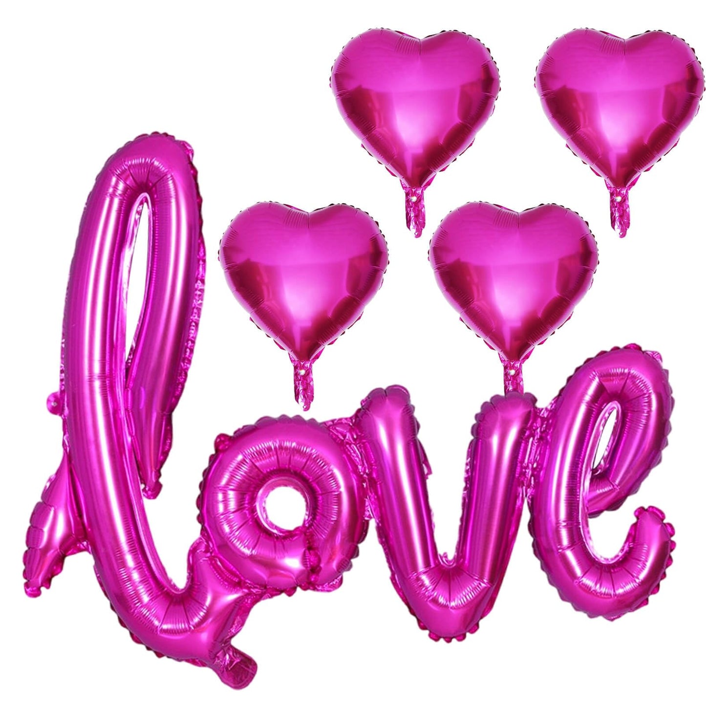 LHOAVWE 5 Pcs Hot Pink Balloons Set - Large 40x24 Inch Love Balloon + 18-Inch Heart Balloons for Valentine’s Day Weddings