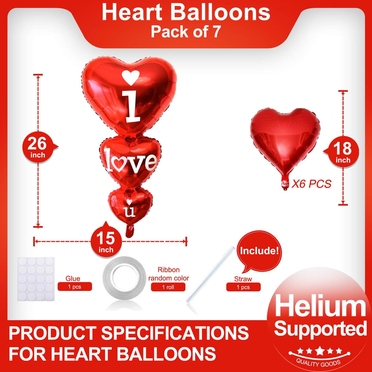 LHOAVWE 7-Piece Red Heart Balloons – I Love You Valentine Set