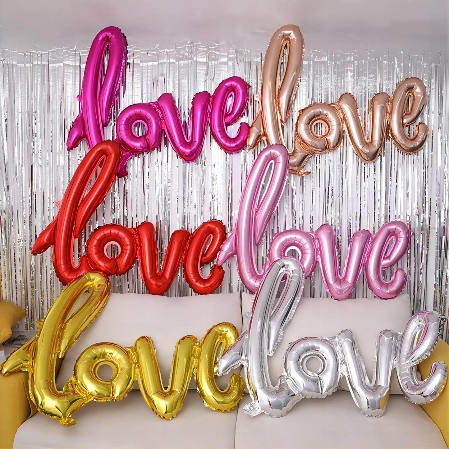 LHOAVWE 5 Pcs Silver Heart Balloons – Valentine Love Balloons for Weddings & Parties