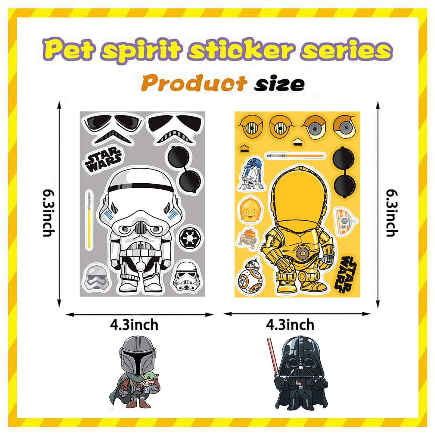 LHST Make a Face Star War Stickers for Teens – 24 Sheets, Waterproof Vinyl, 8 Princess Patterns