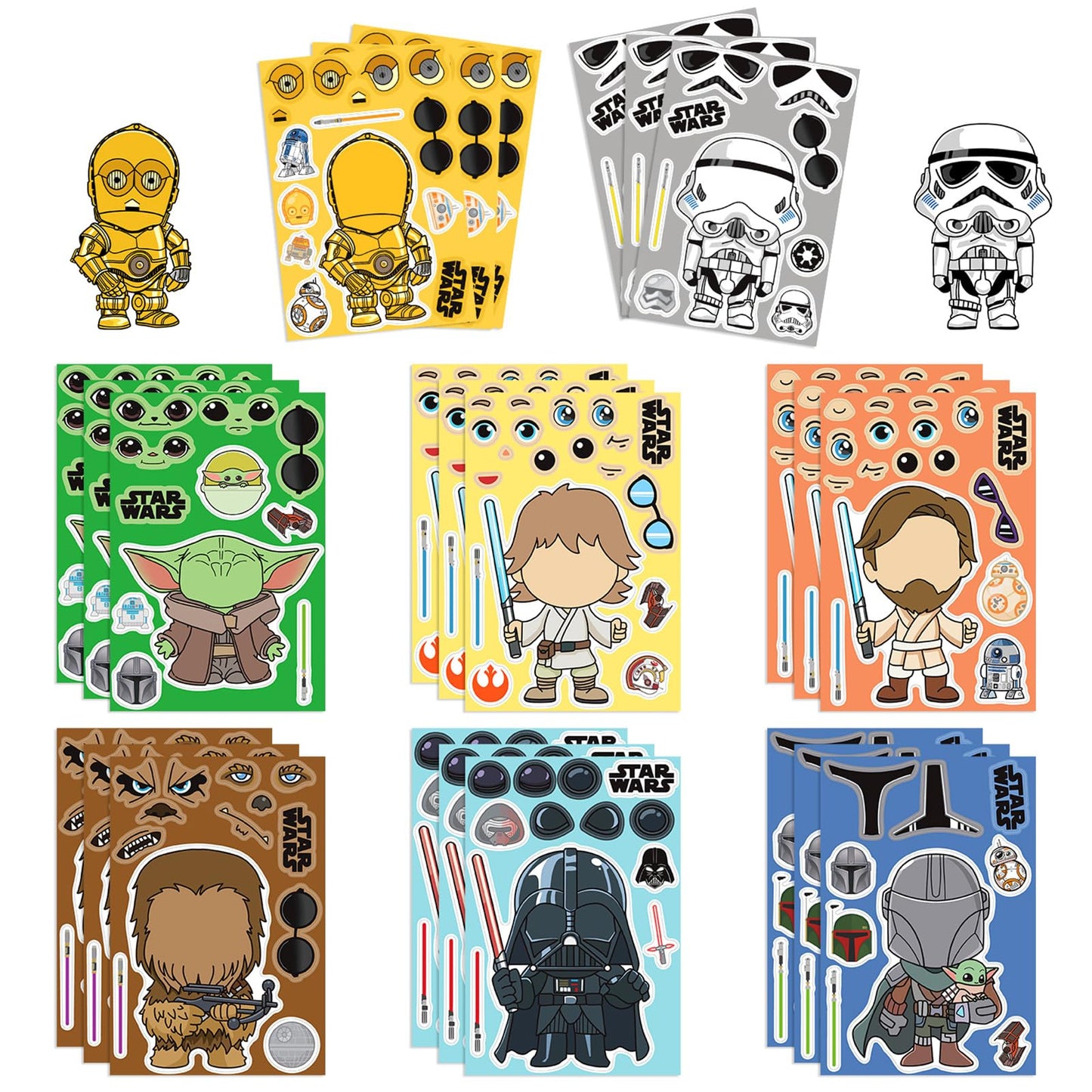 LHST Make a Face Star War Stickers for Teens – 24 Sheets, Waterproof Vinyl, 8 Princess Patterns