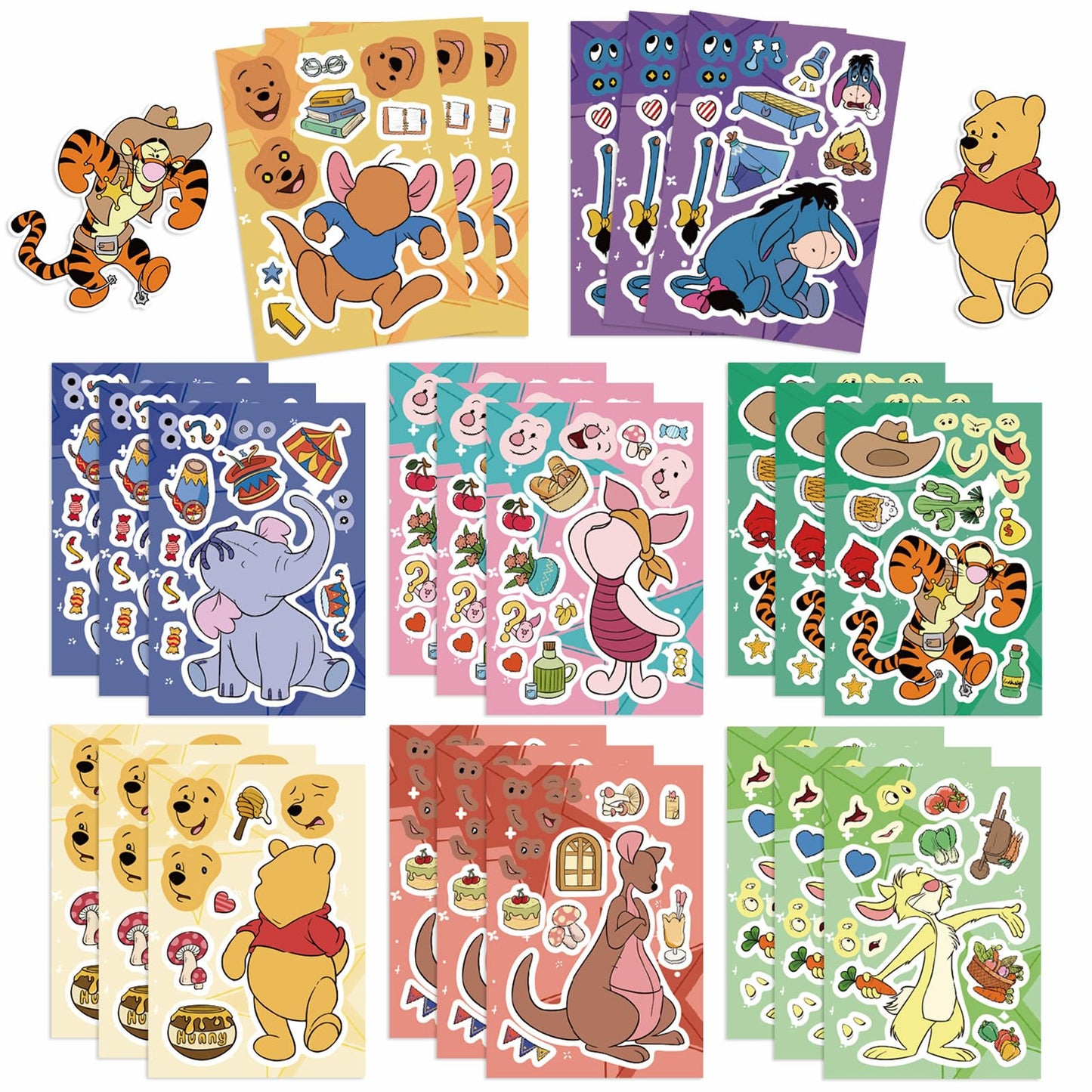 LHST Make a Face Winnie Pooh Bear Stickers – 24 Sheets, 8 Princess Patterns, 4.3x6.3 in