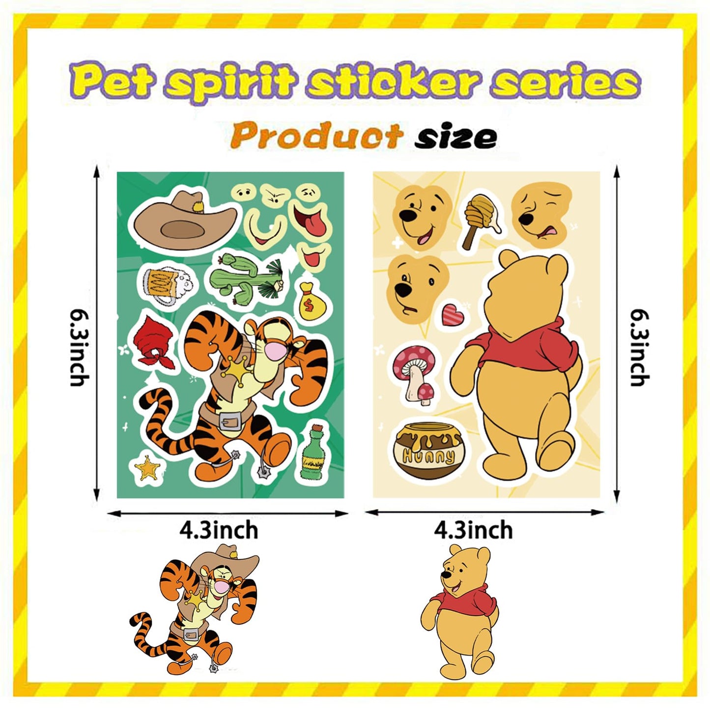 LHST Make a Face Winnie Pooh Bear Stickers – 24 Sheets, 8 Princess Patterns, 4.3x6.3 in