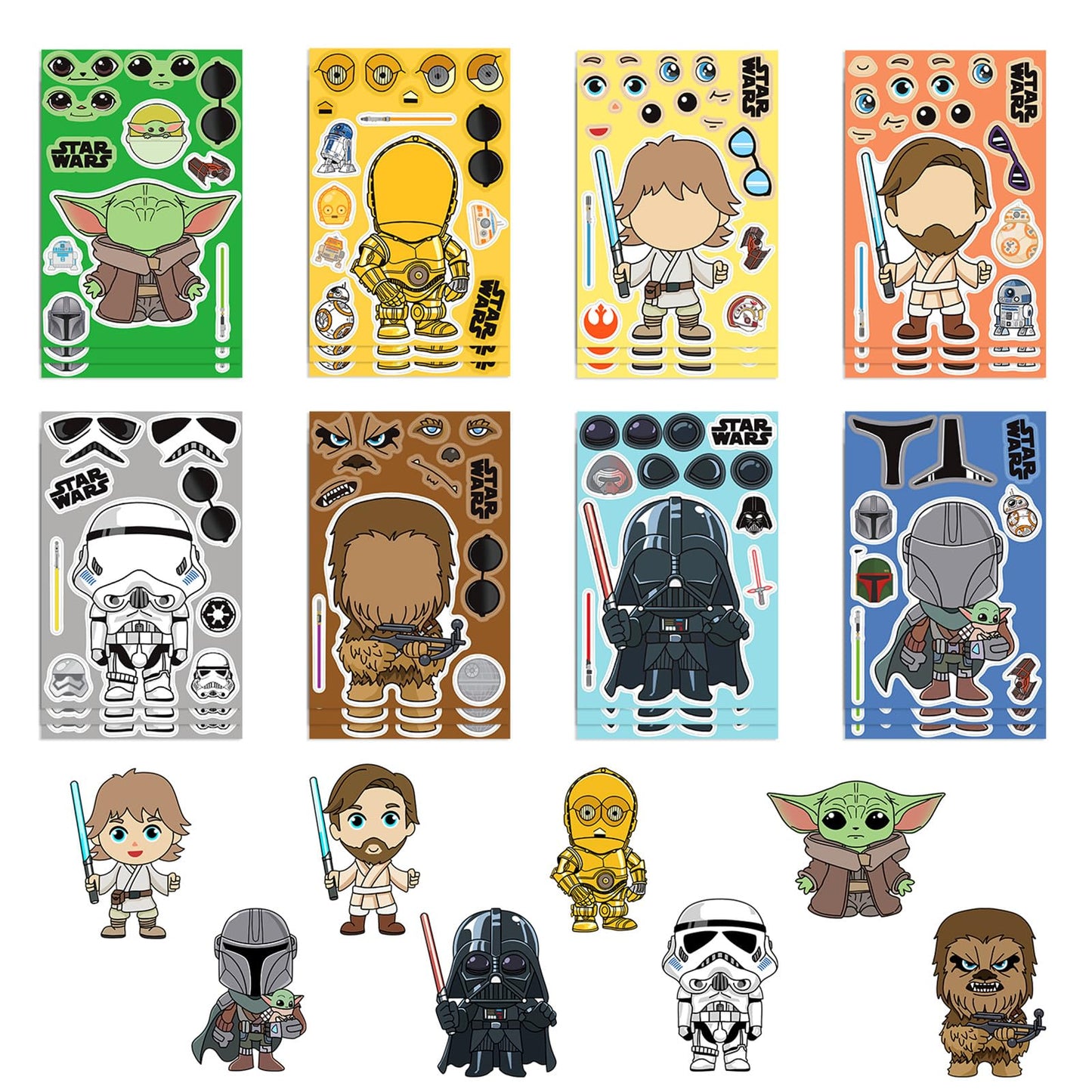 LHST Make a Face Star War Stickers for Teens – 24 Sheets, Waterproof Vinyl, 8 Princess Patterns