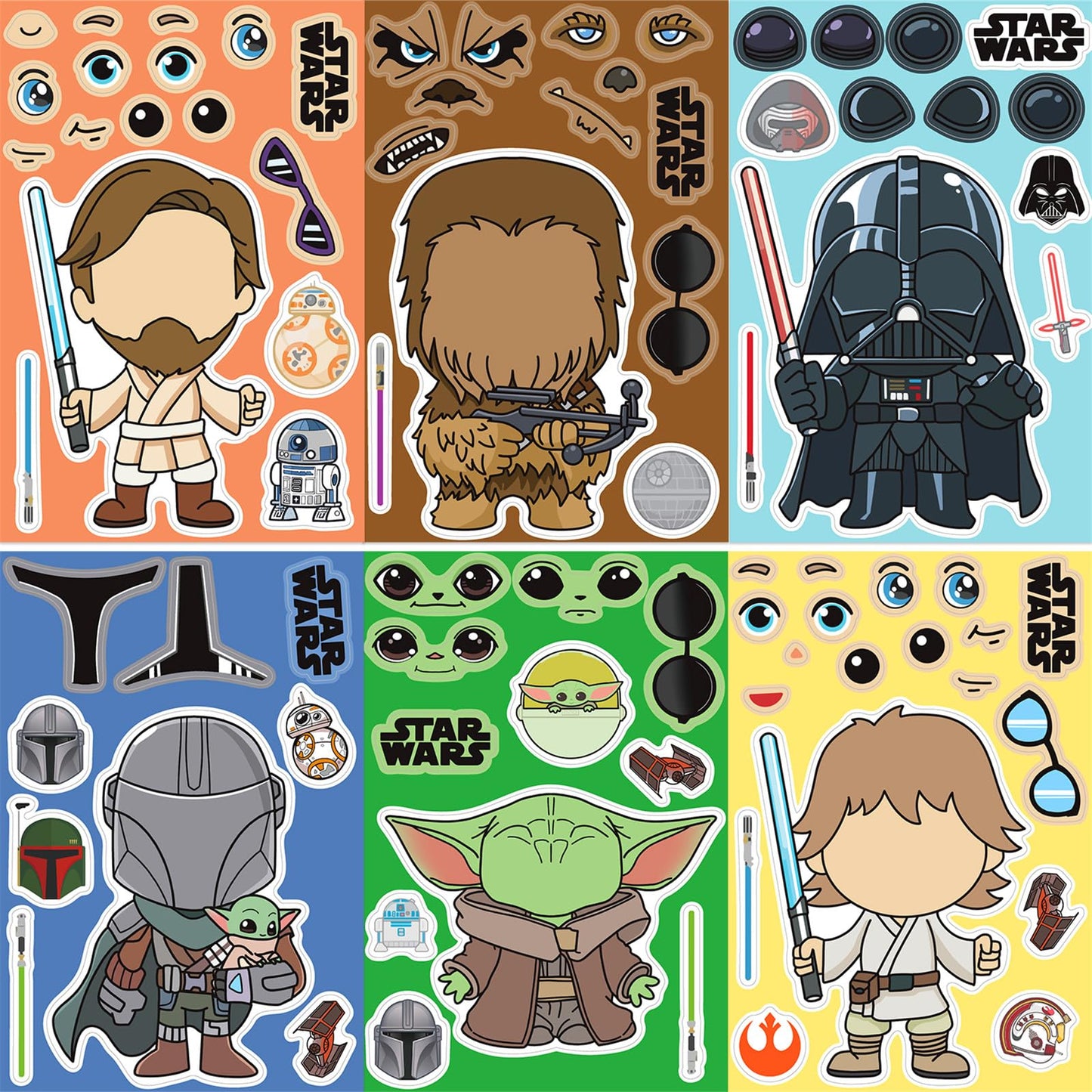 LHST Make a Face Star War Stickers for Teens – 24 Sheets, Waterproof Vinyl, 8 Princess Patterns