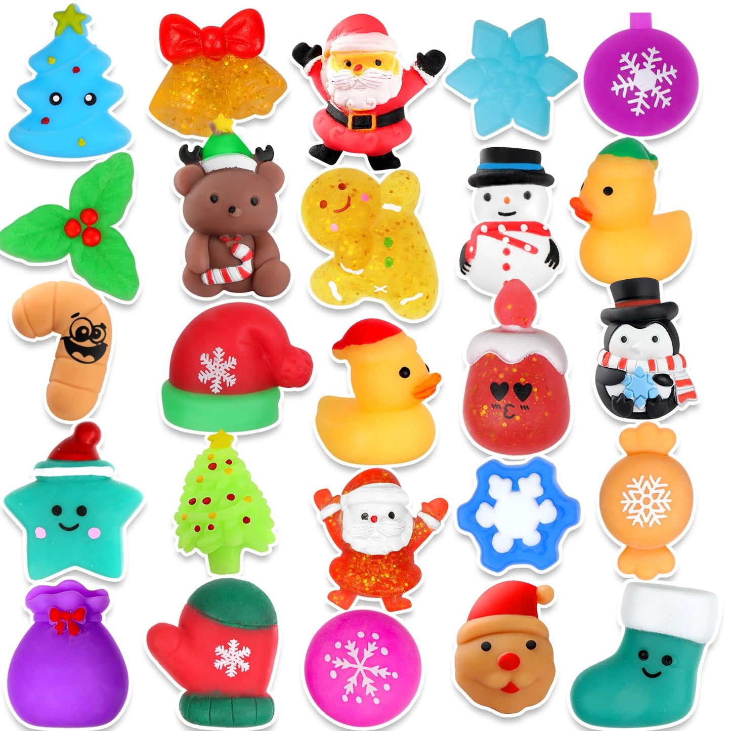LIAM&AVA Christmas Mochi Squishies 25-Pack – Colorful Fidget Toys for Kids, Party Favors & Stocking Stuffers