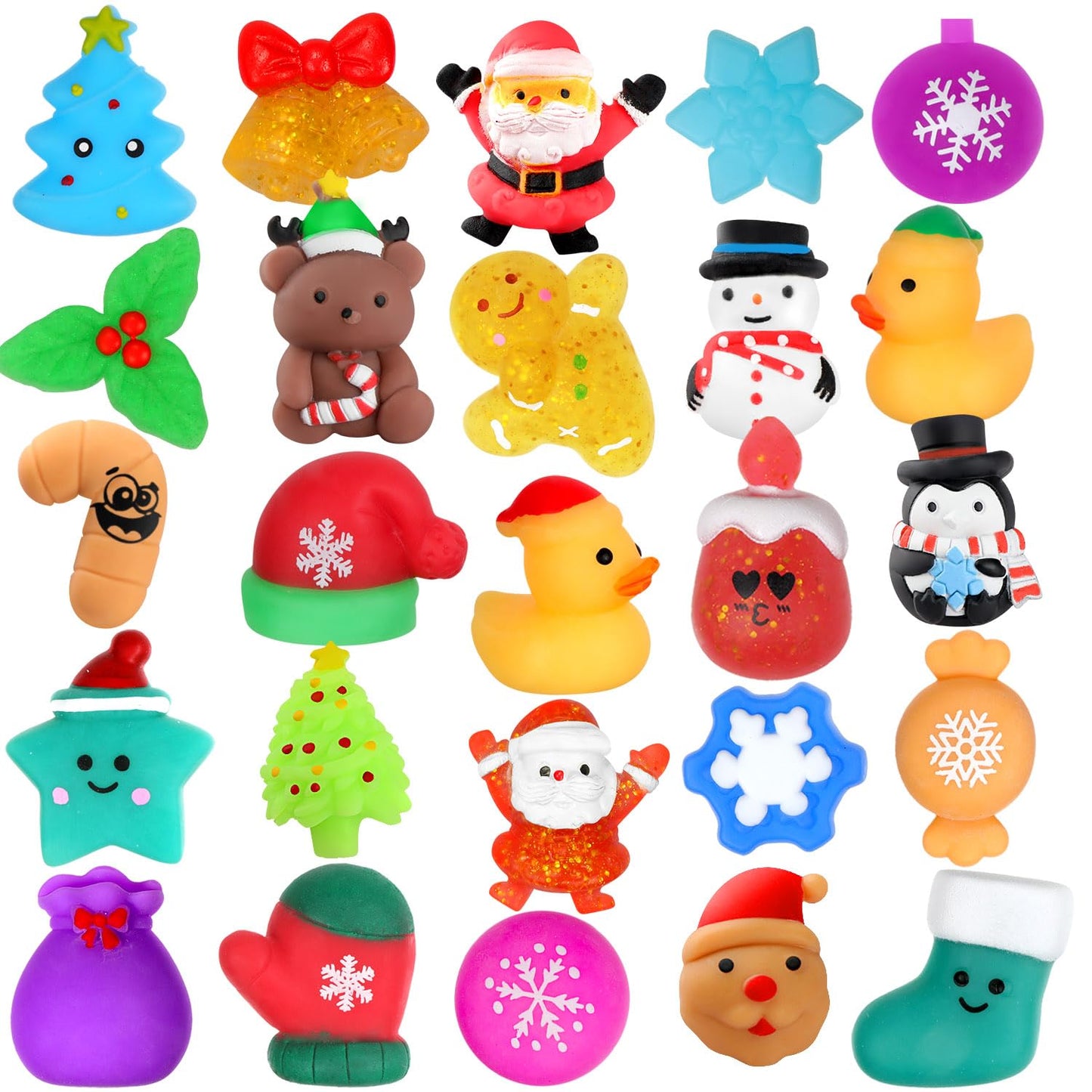 LIAM&AVA Christmas Mochi Squishies 25-Pack – Colorful Fidget Toys for Kids, Party Favors & Stocking Stuffers