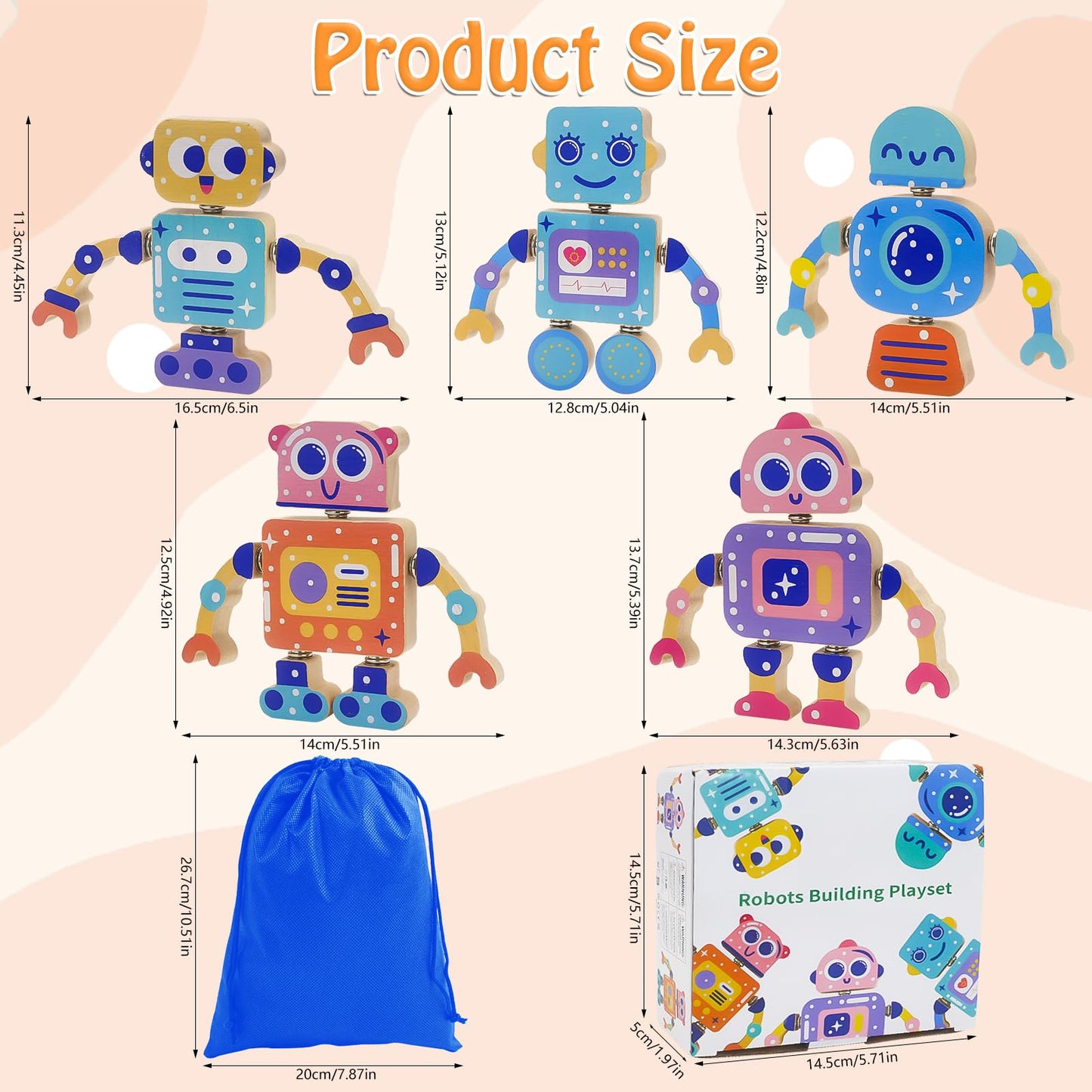 Liangding Robots Wooden Snap-Together Building Toys – 28-Piece STEM Montessori Blocks for Toddlers 3–6 | Safe, Durable, Creative Gift