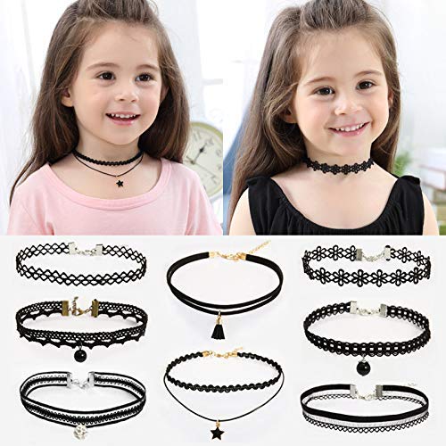 Liangzhou 8-Pcs Kids Choker Set | Multi‑Color Fashion Necklaces for Girls – Adjustable Velvet & Lace Styles