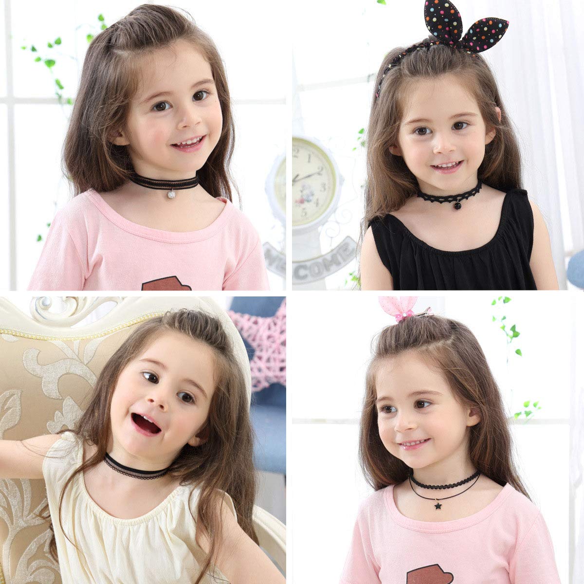 Liangzhou 8-Pcs Kids Choker Set | Multi‑Color Fashion Necklaces for Girls – Adjustable Velvet & Lace Styles