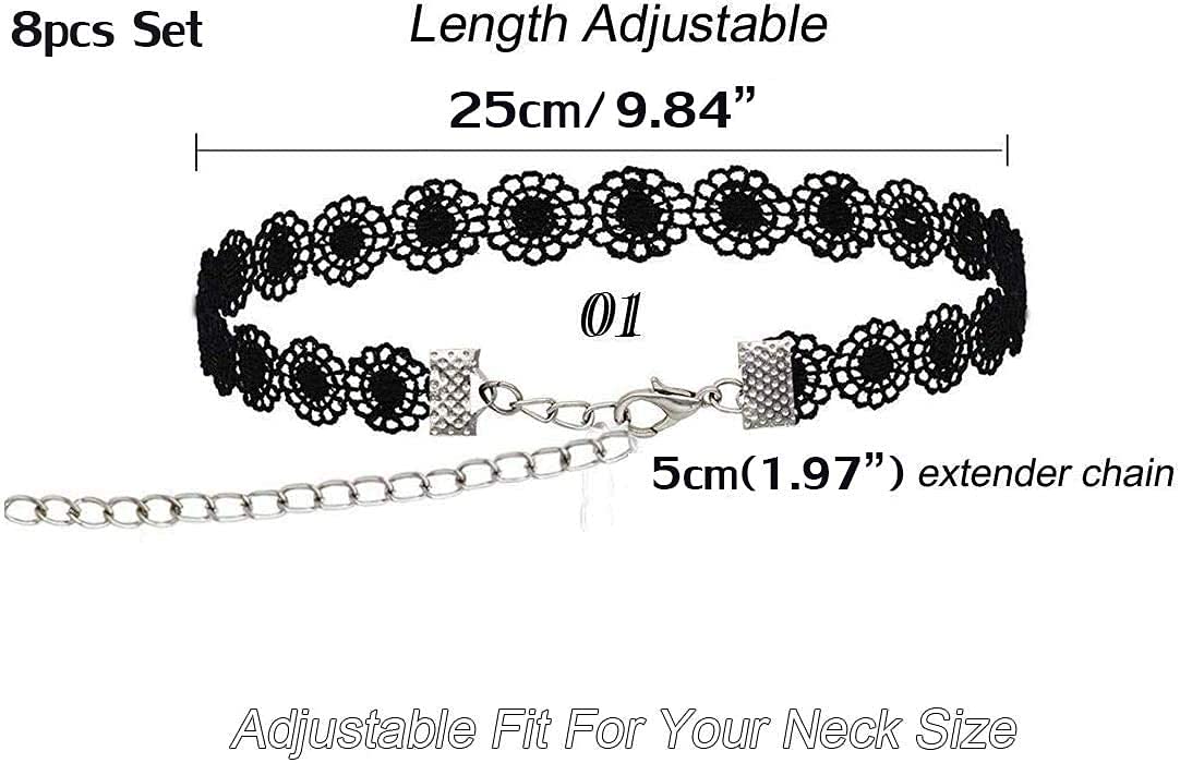 Liangzhou 8-Pcs Kids Choker Set | Multi‑Color Fashion Necklaces for Girls – Adjustable Velvet & Lace Styles