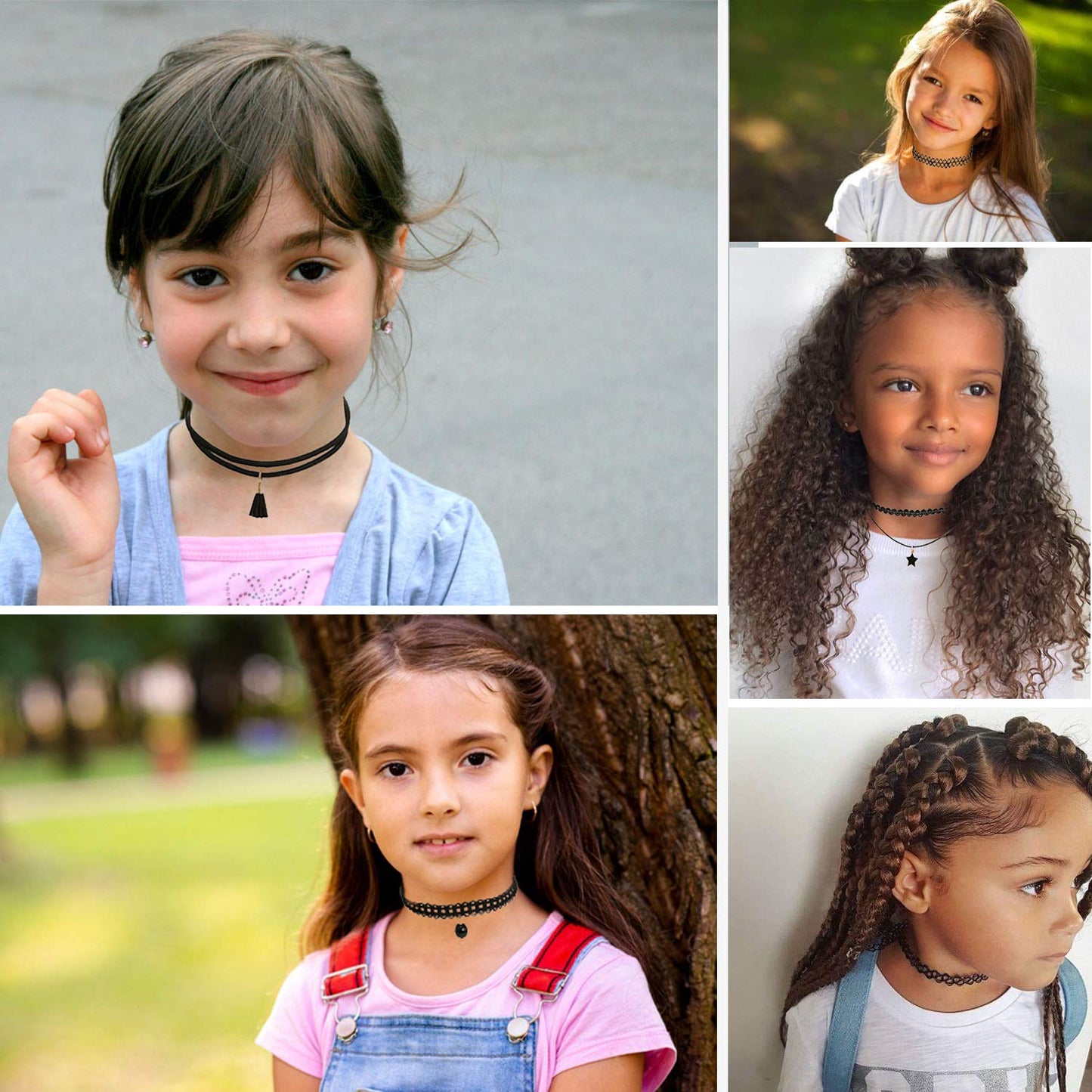 Liangzhou 8-Pcs Kids Choker Set | Multi‑Color Fashion Necklaces for Girls – Adjustable Velvet & Lace Styles