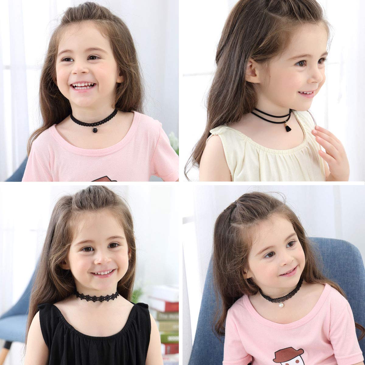 Liangzhou 8-Pcs Kids Choker Set | Multi‑Color Fashion Necklaces for Girls – Adjustable Velvet & Lace Styles