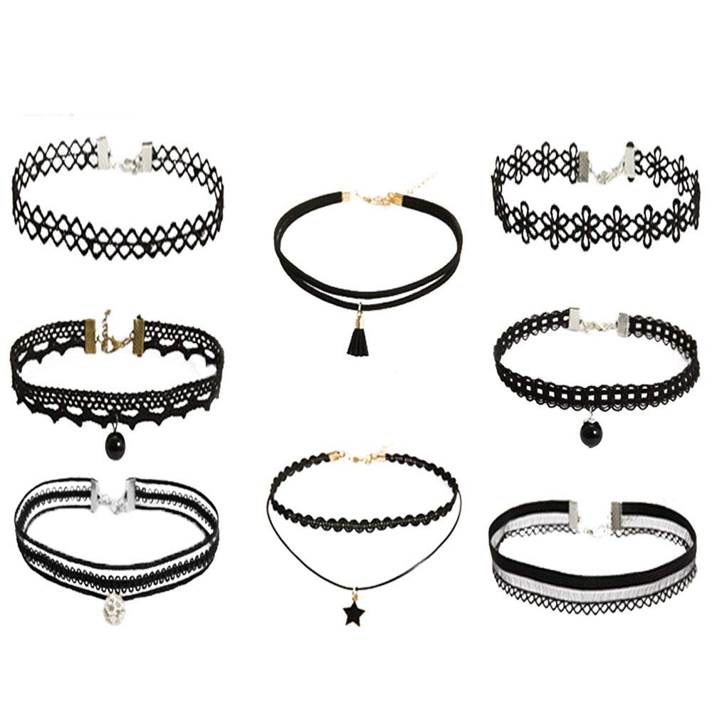 Liangzhou 8-Pcs Kids Choker Set | Multi‑Color Fashion Necklaces for Girls – Adjustable Velvet & Lace Styles