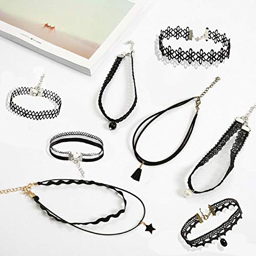 Liangzhou 8-Pcs Kids Choker Set | Multi‑Color Fashion Necklaces for Girls – Adjustable Velvet & Lace Styles