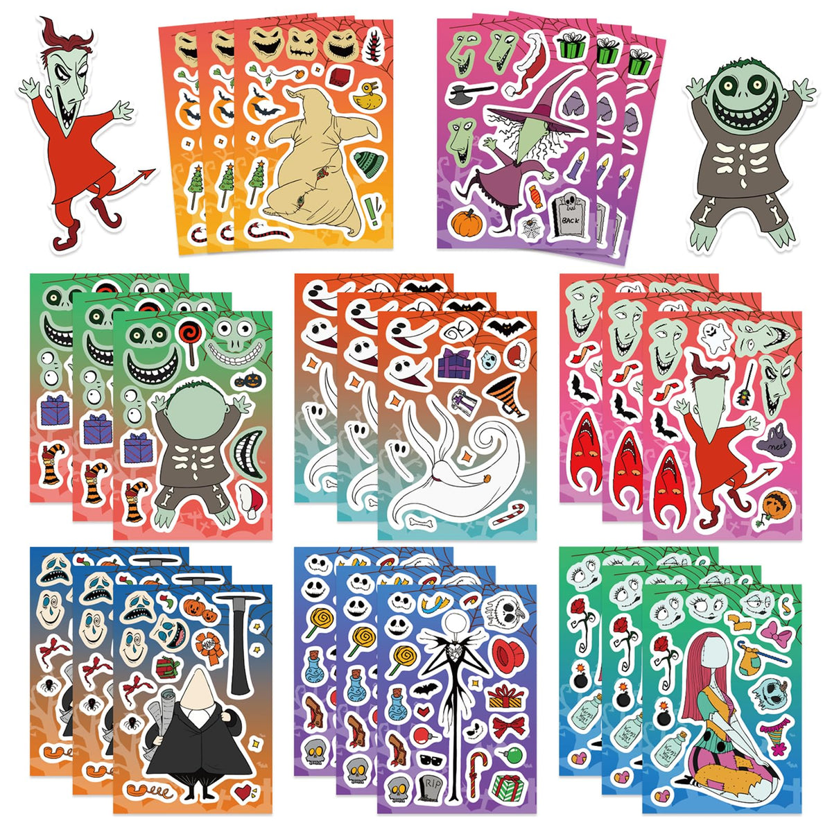 LIANKONG 24Sheets Nightmare Before Christmas Make-a-face Stickers — 8 Designs, DIY Party Decor