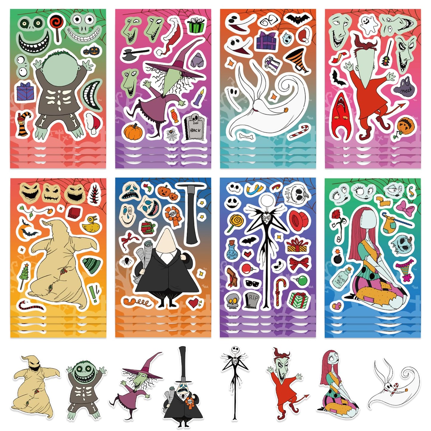LIANKONG 24Sheets Nightmare Before Christmas Make-a-face Stickers — 8 Designs, DIY Party Decor