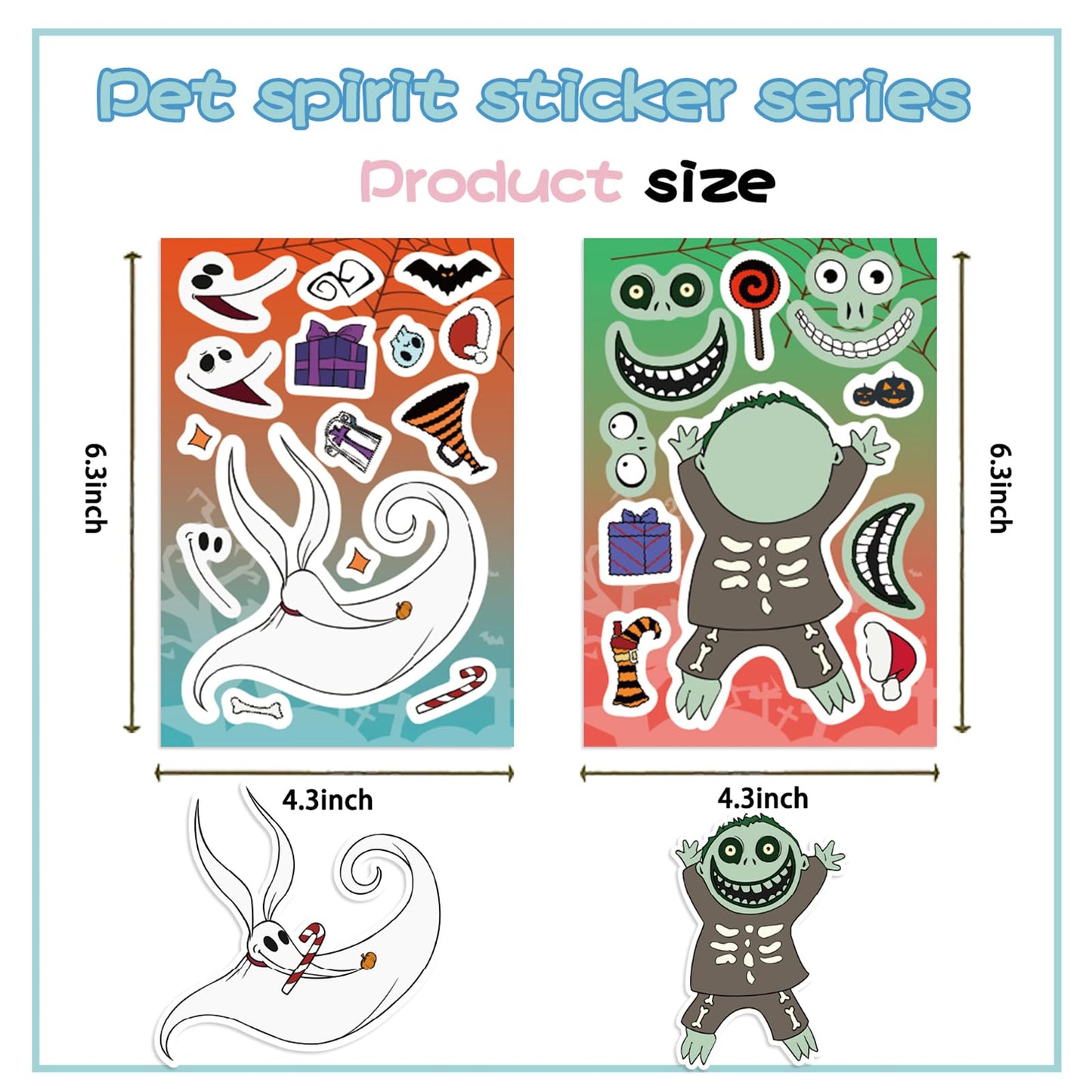 LIANKONG 24Sheets Nightmare Before Christmas Make-a-face Stickers — 8 Designs, DIY Party Decor