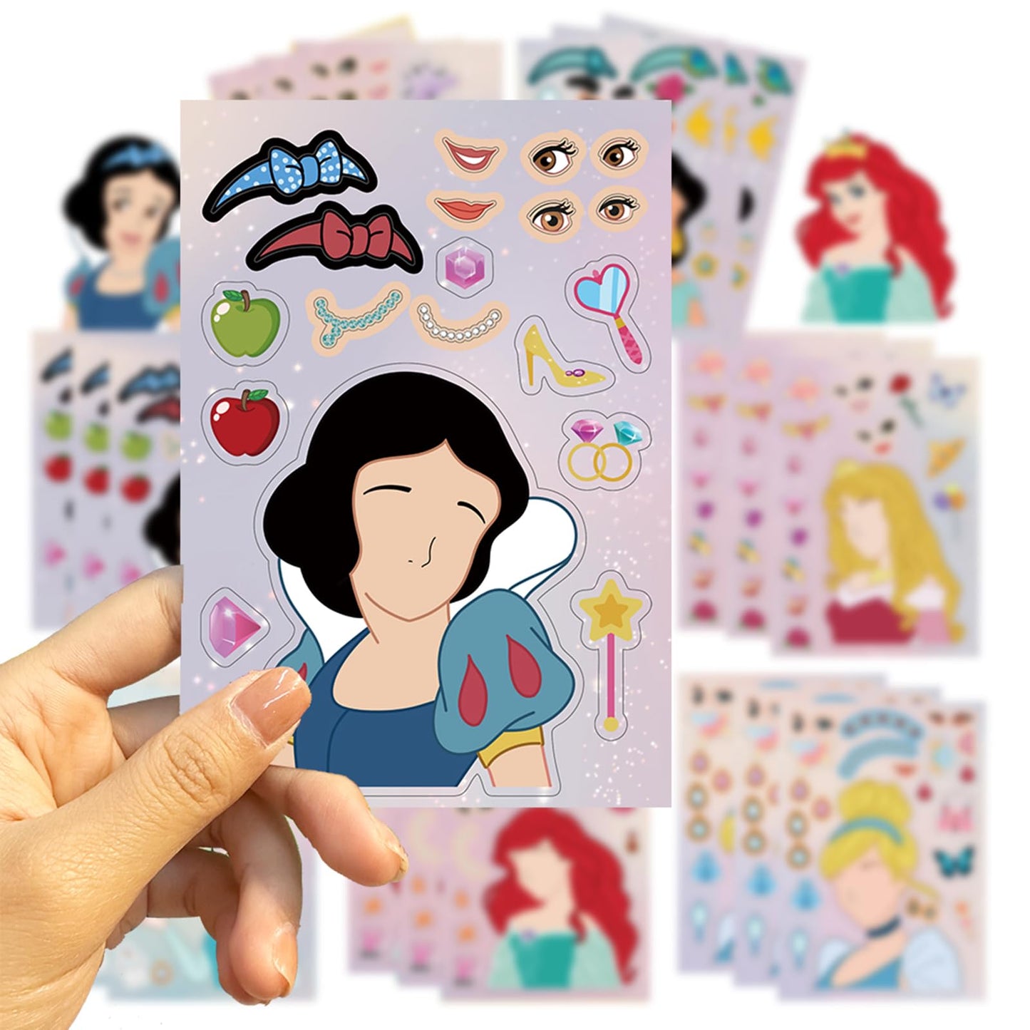 LIANKONG 24Sheets Princess Make-a-face Stickers Pack | 24 Sheets, 8 Patterns, Durable Vinyl