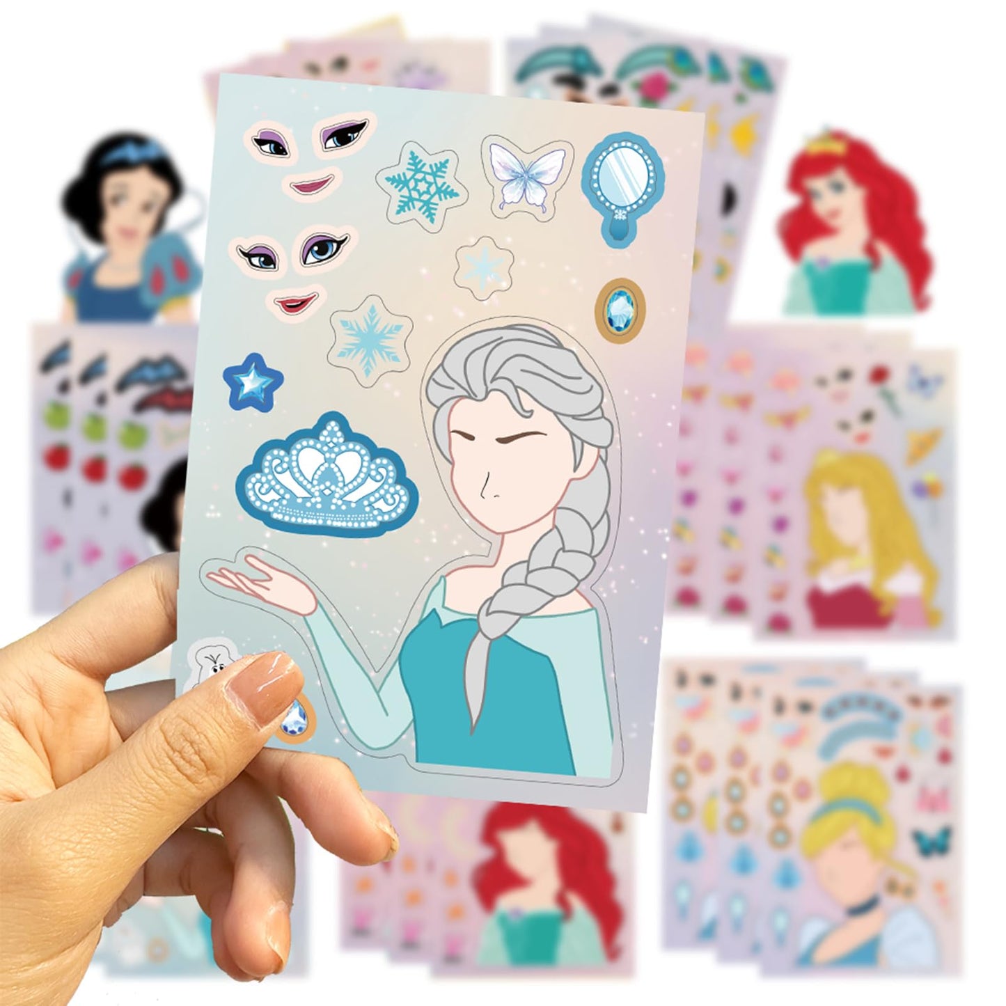 LIANKONG 24Sheets Princess Make-a-face Stickers Pack | 24 Sheets, 8 Patterns, Durable Vinyl