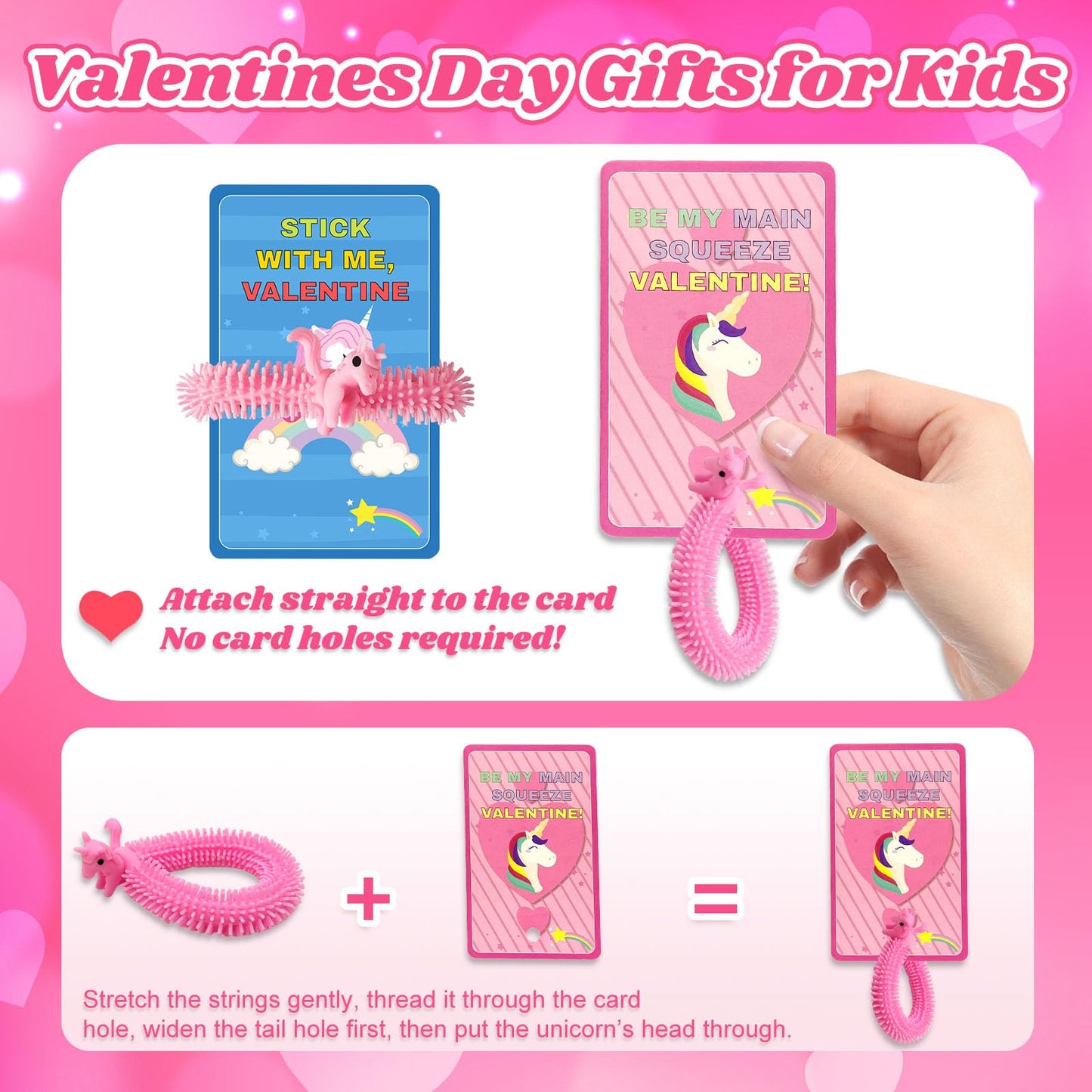 LIANORIST Valentines Day Cards for Kids — 25 Unicorn Stretchy String Fidget Toys
