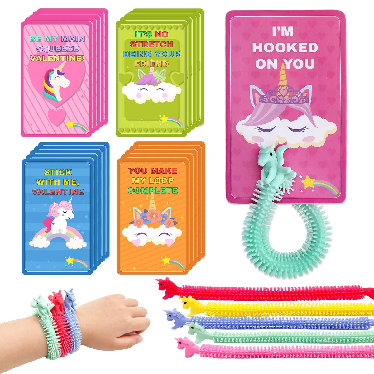 LIANORIST Valentines Day Cards for Kids — 25 Unicorn Stretchy String Fidget Toys