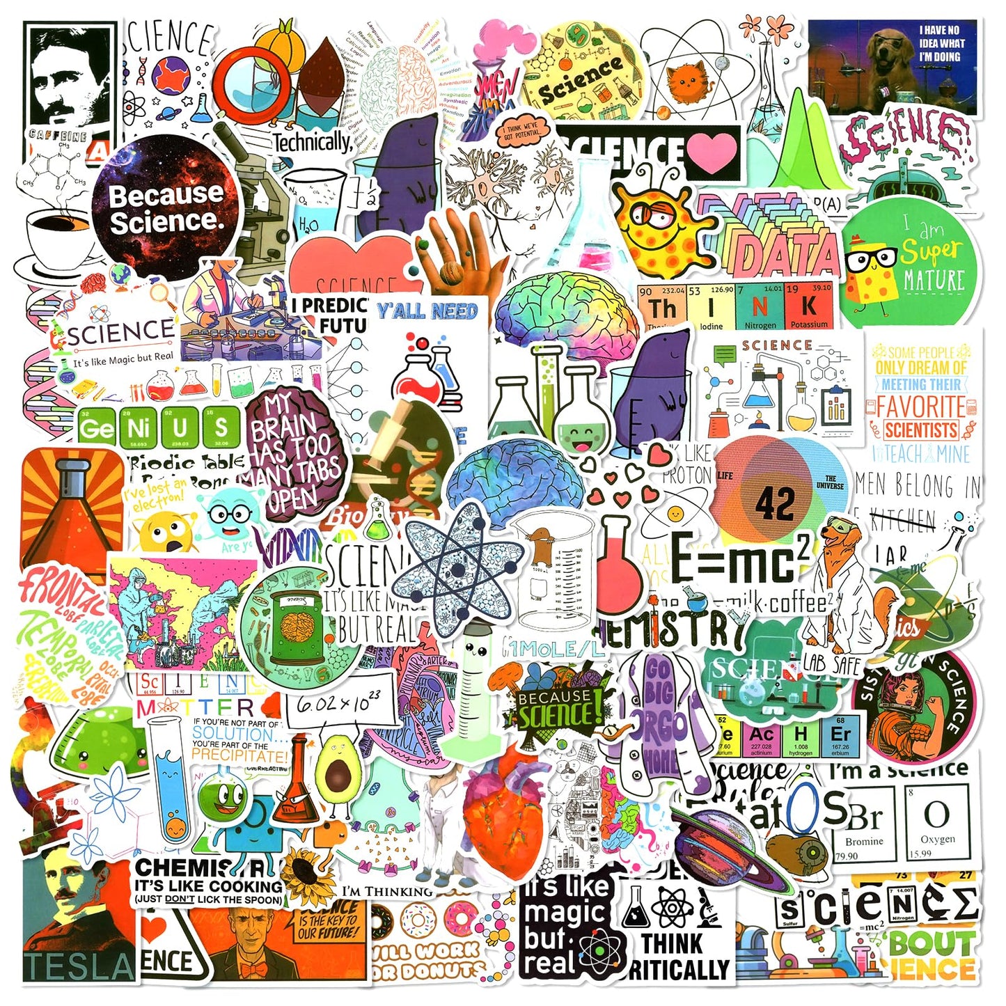 LIAOWL 100 PCS Science Stickers for Water Bottles – Waterproof Lab Stickers for Students & Teachers