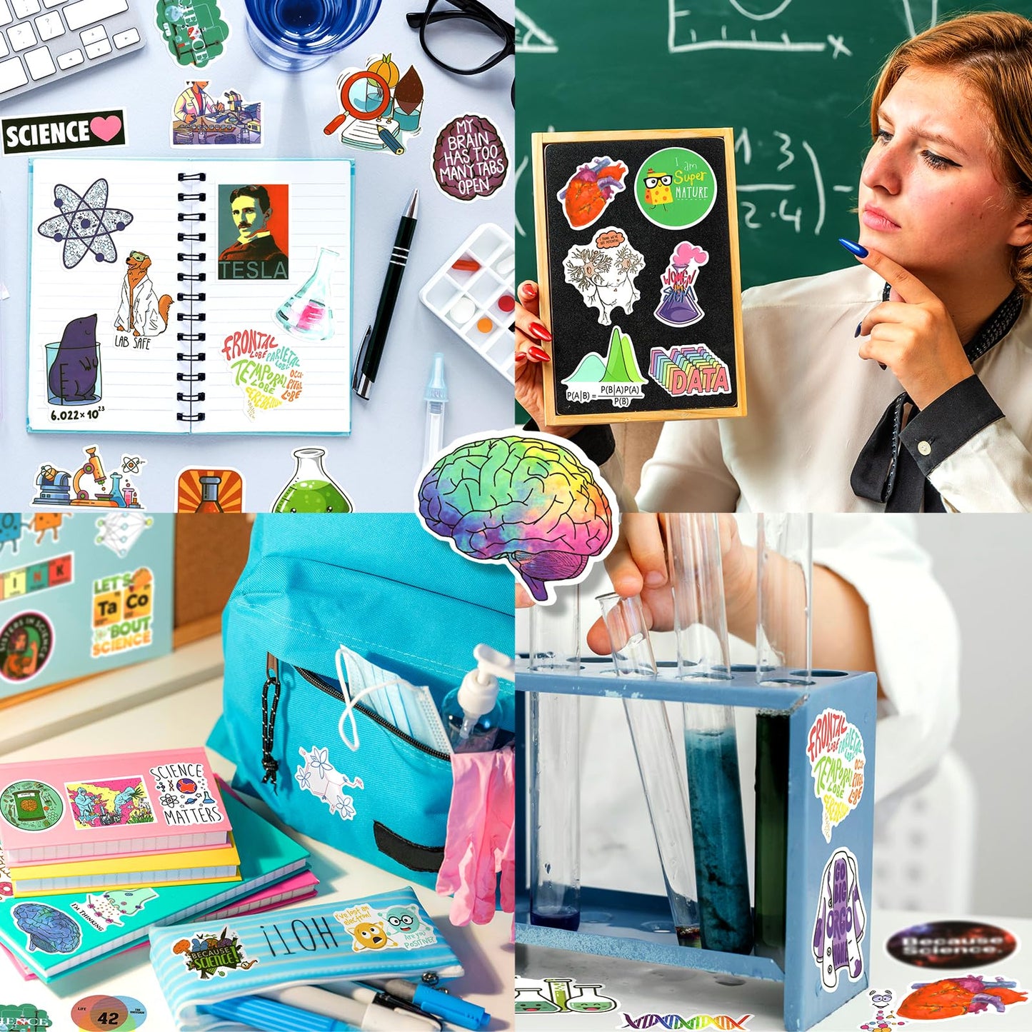 LIAOWL 100 PCS Science Stickers for Water Bottles – Waterproof Lab Stickers for Students & Teachers