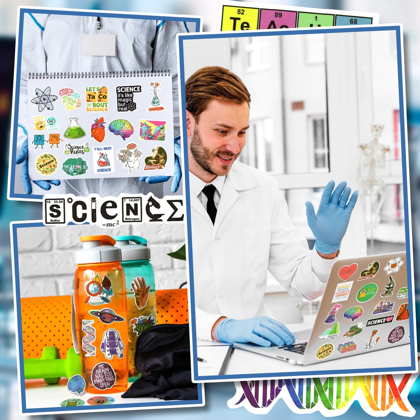 LIAOWL 100 PCS Science Stickers for Water Bottles – Waterproof Lab Stickers for Students & Teachers