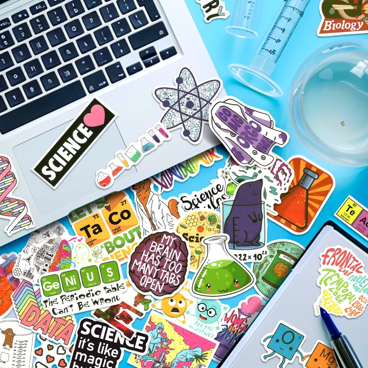 LIAOWL 100 PCS Science Stickers for Water Bottles – Waterproof Lab Stickers for Students & Teachers