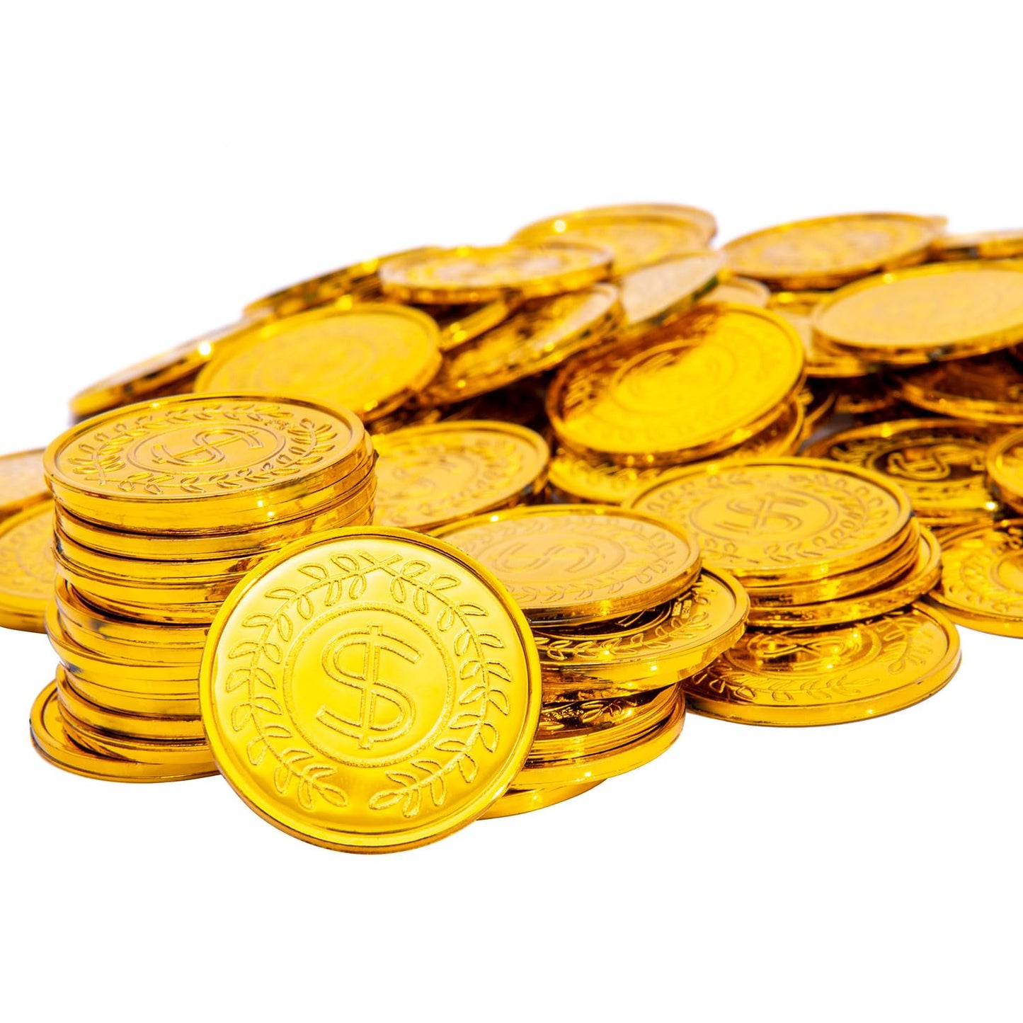 Liatunou 100 Pcs Plastic Gold Coins Bulk | Pirate Treasure Hunt & Party Decorations
