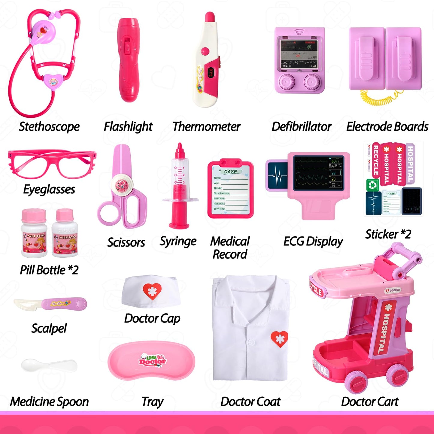 Liberry Doctor Kit for Toddlers 2-5 | Pretend Doctor Playset with Cart & Stethoscope (Pink)