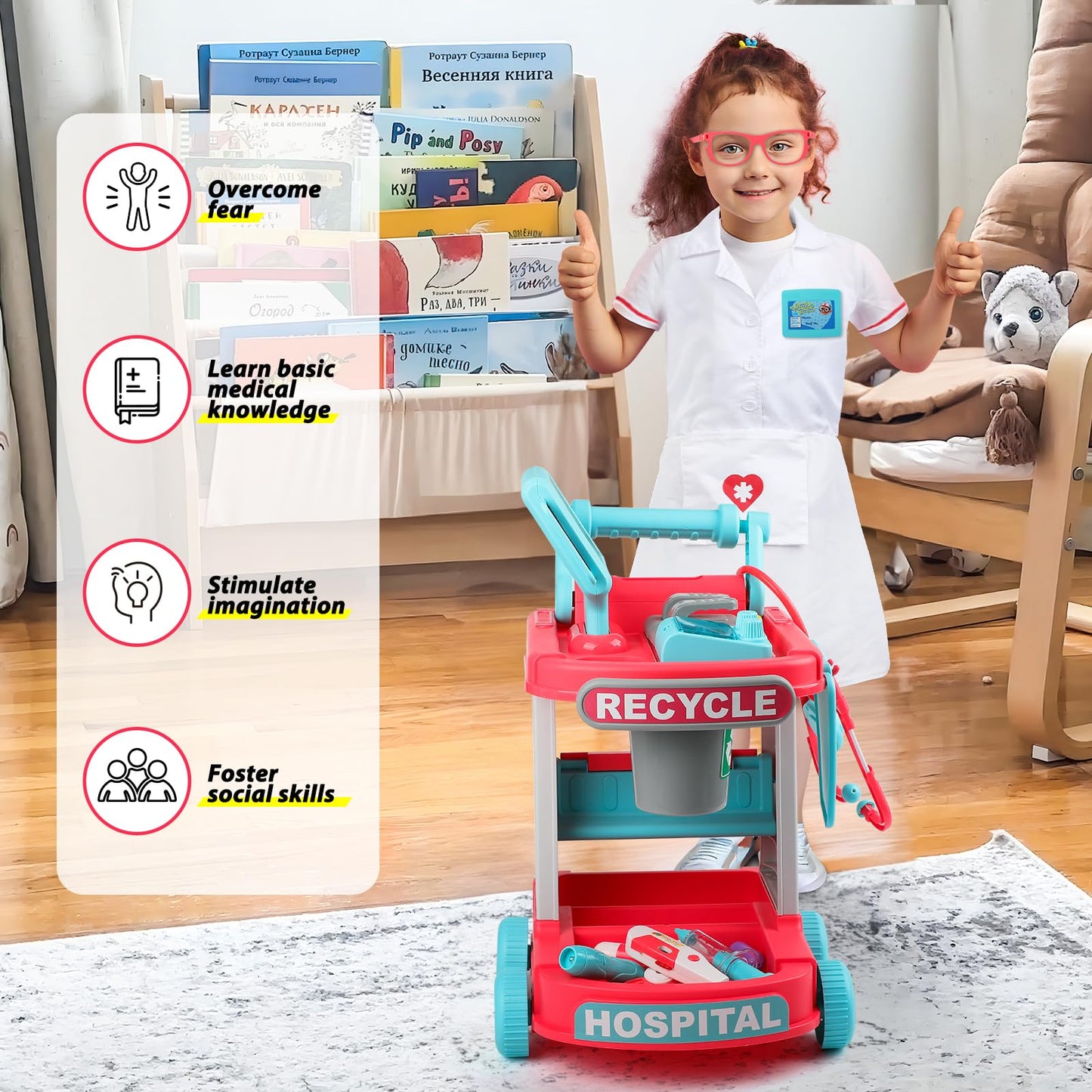Liberry Doctor Kit for Toddlers – Realistic Cart Playset with Stethoscope