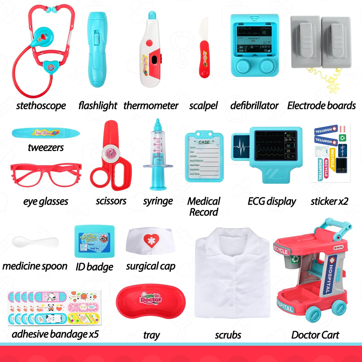 Liberry Doctor Kit for Toddlers – Realistic Cart Playset with Stethoscope