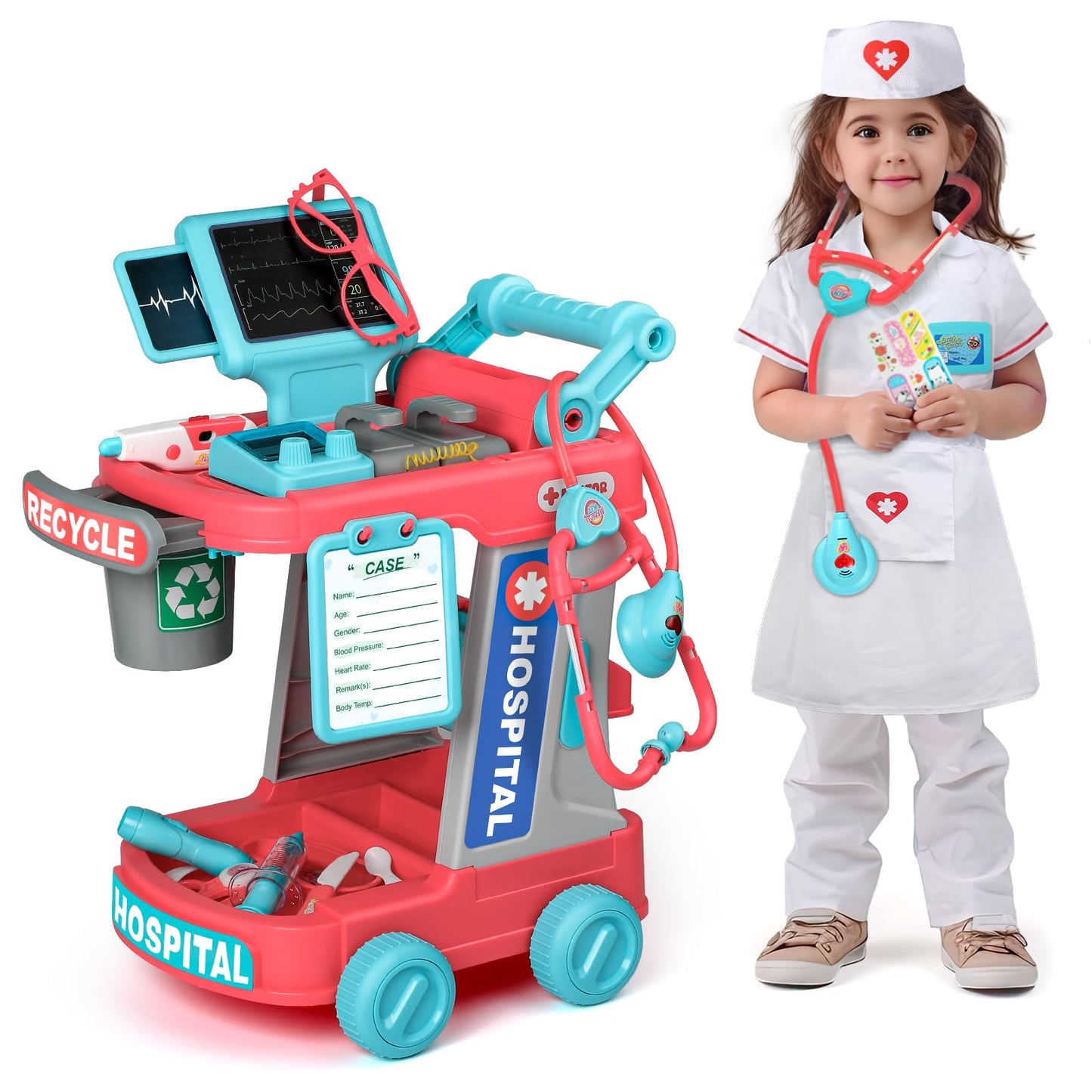 Liberry Doctor Kit for Toddlers – Realistic Cart Playset with Stethoscope