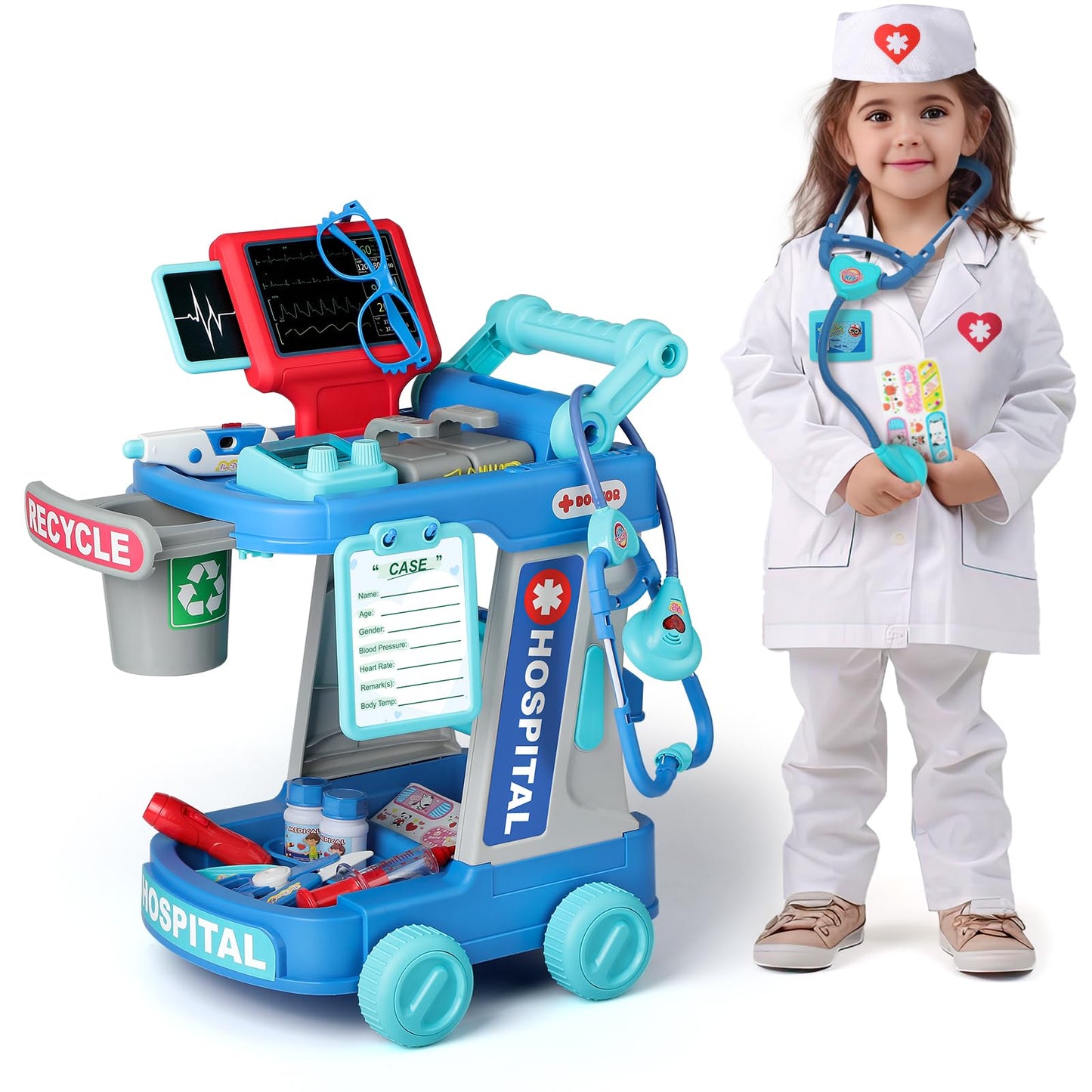 Liberry Doctor Kit for Toddlers - Cart Playset with Stethoscope & Tools (Green)