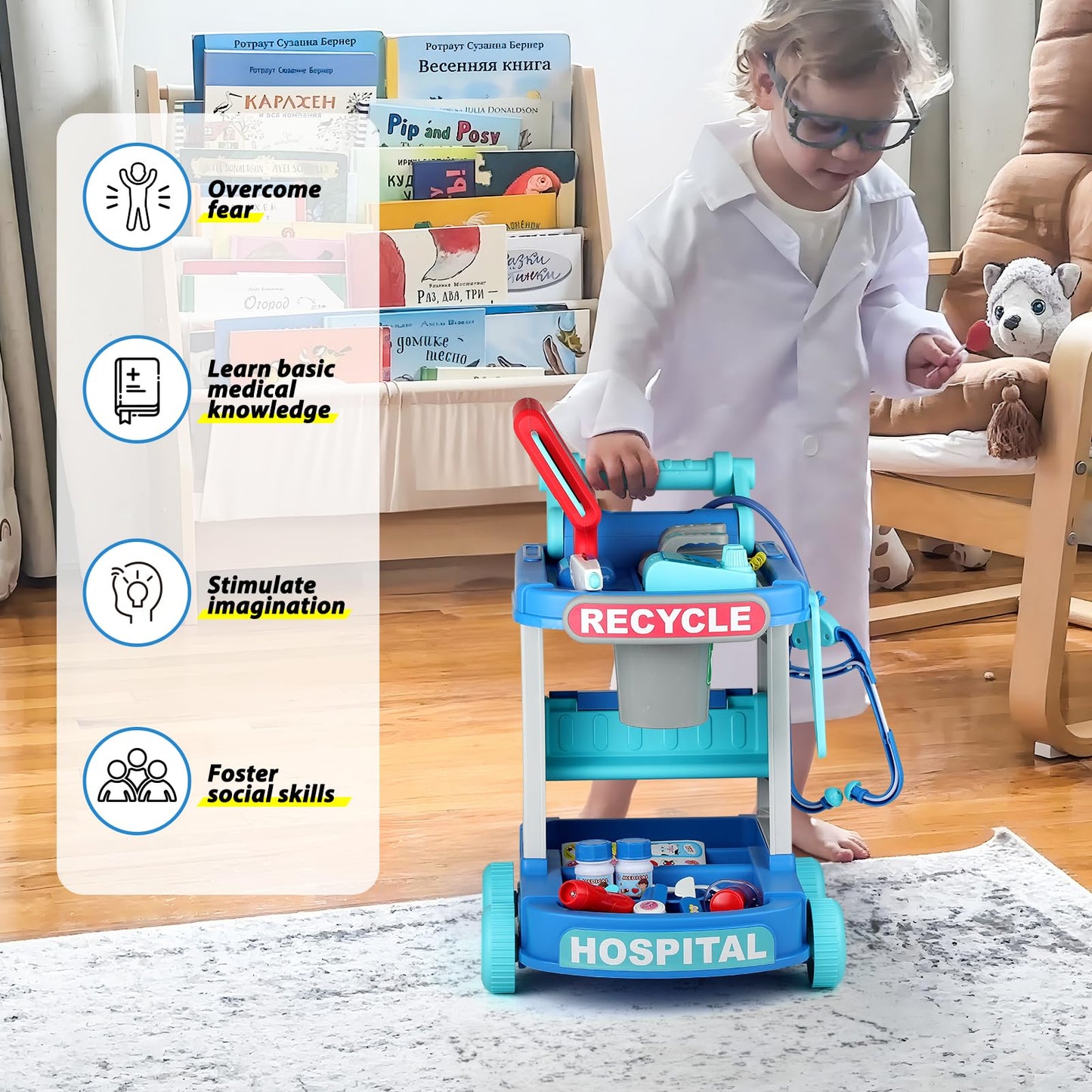 Liberry Doctor Kit for Toddlers - Cart Playset with Stethoscope & Tools (Green)