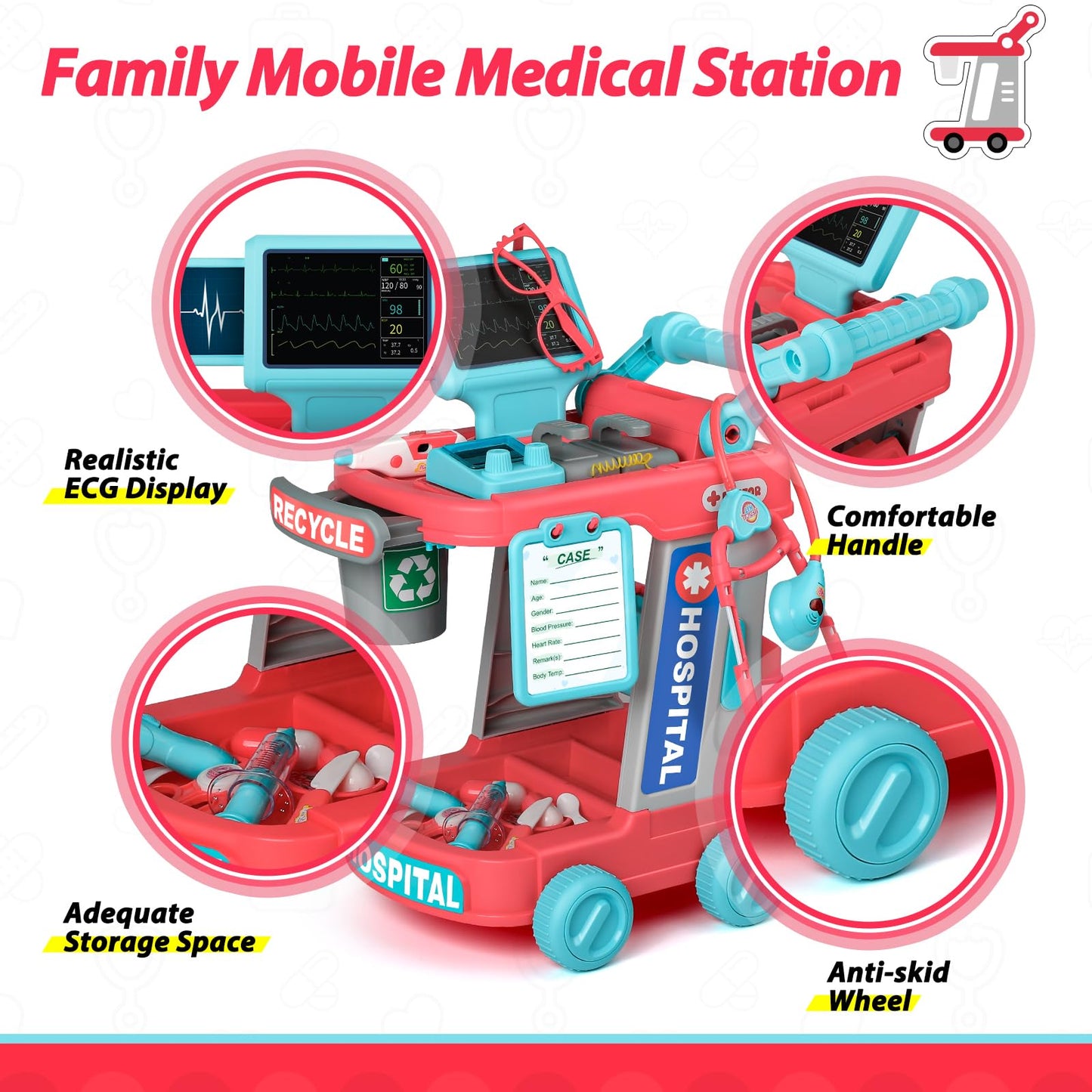 Liberry Doctor Kit for Toddlers – Realistic Cart Playset with Stethoscope