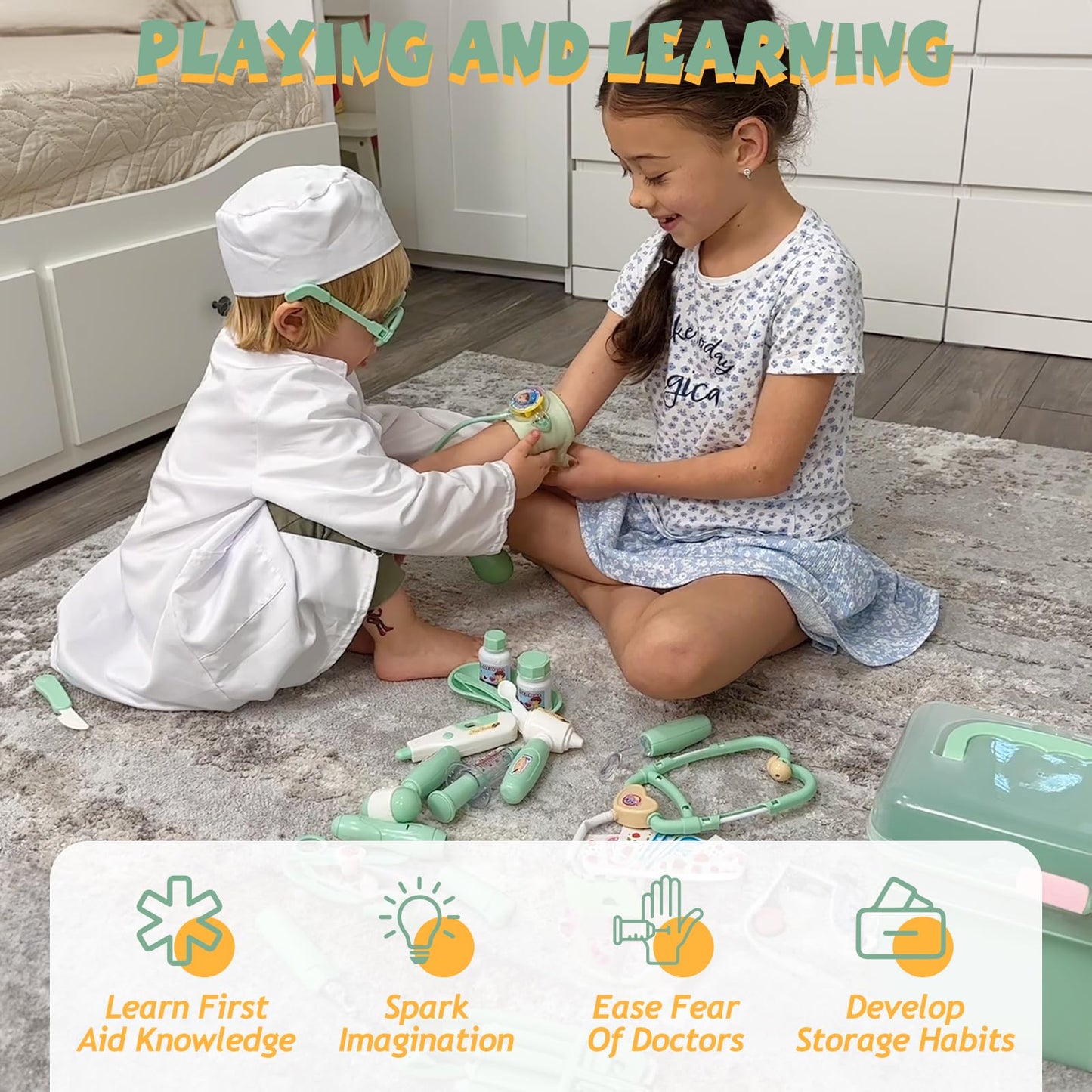 Liberry Doctor Kit for Toddlers (3-5) — 30-Piece Pretend Play Set with Stethoscope & Costume
