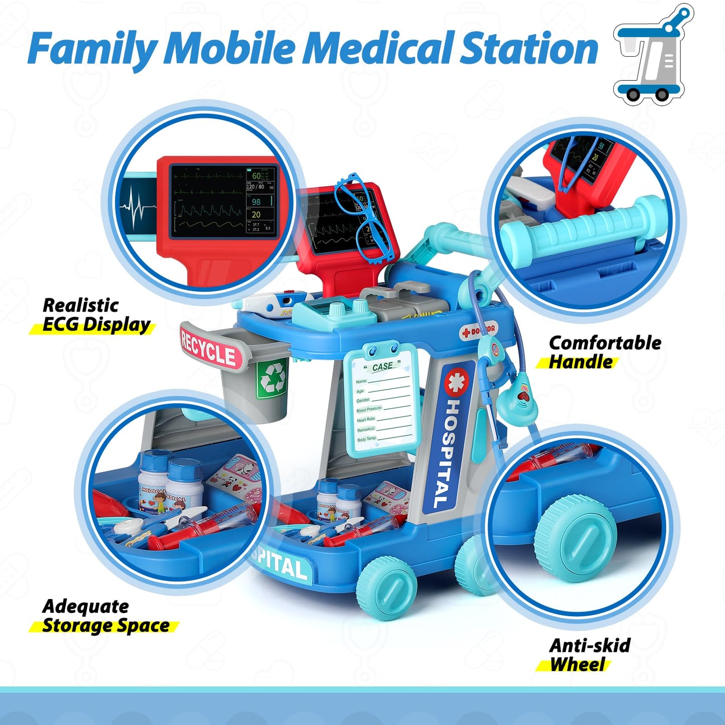 Liberry Doctor Kit for Toddlers - Cart Playset with Stethoscope & Tools (Green)