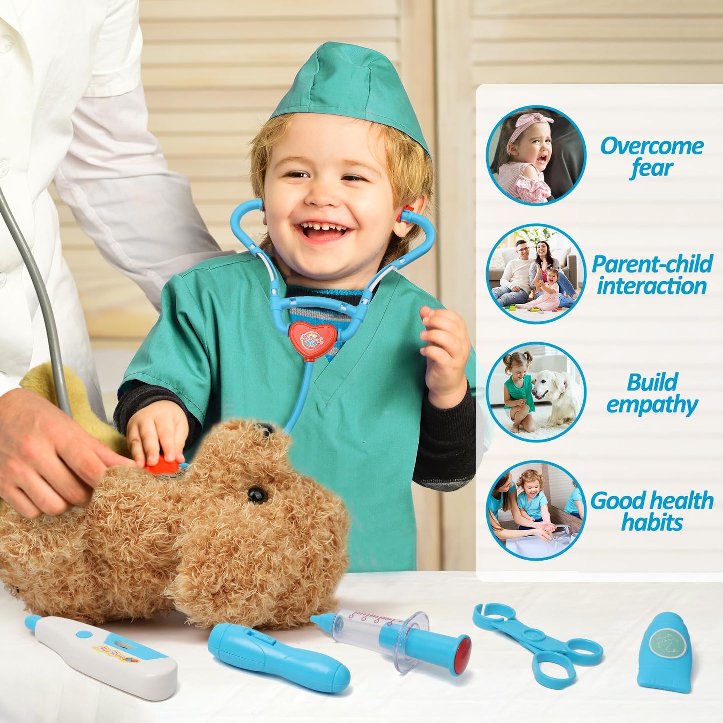 Liberry Doctor Kit for Toddlers – 28-Piece Playset with Stethoscope, Dress-Up & Dog Toy (Blue)