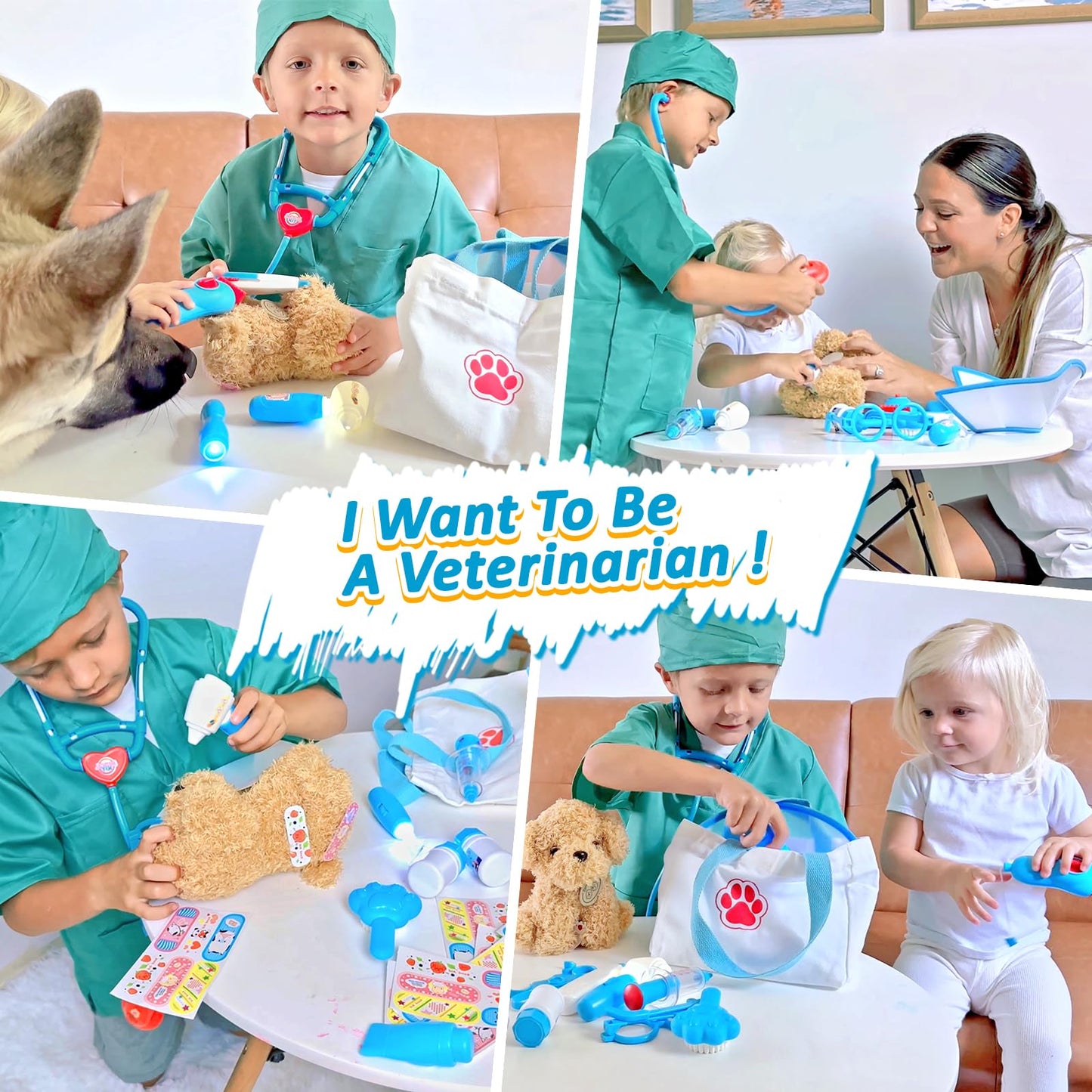 Liberry Doctor Kit for Toddlers – 28-Piece Playset with Stethoscope, Dress-Up & Dog Toy (Blue)