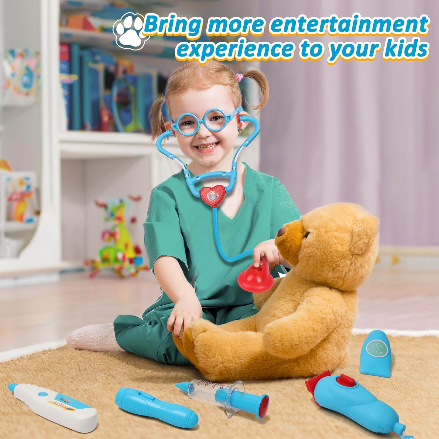 Liberry Doctor Kit for Toddlers – 28-Piece Playset with Stethoscope, Dress-Up & Dog Toy (Blue)