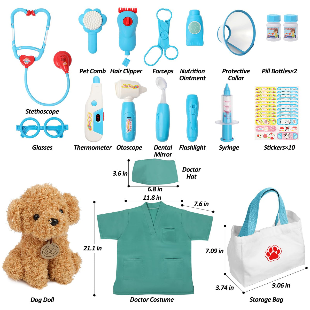 Liberry Doctor Kit for Toddlers – 28-Piece Playset with Stethoscope, Dress-Up & Dog Toy (Blue)
