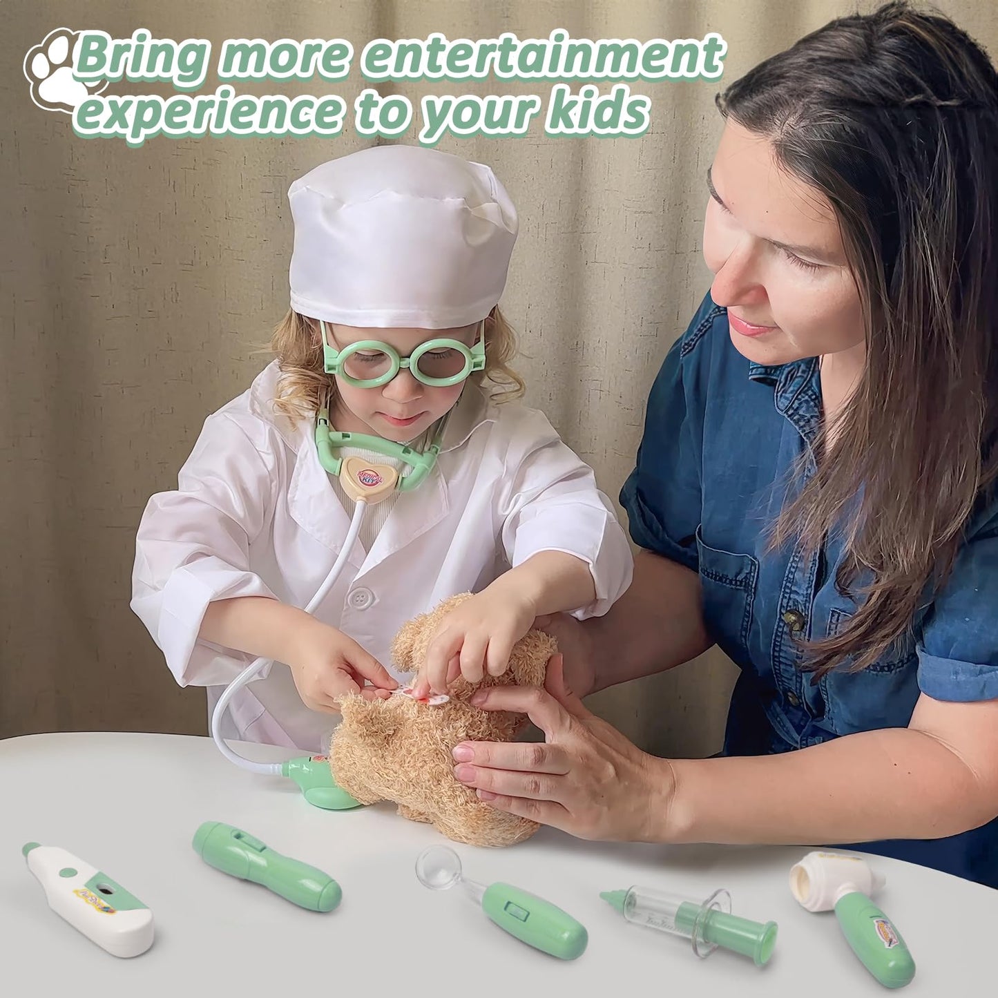Liberry Doctor Kit for Toddlers (Green) - 26-Piece Vet Playset with Stethoscope & Dress-Up Costume