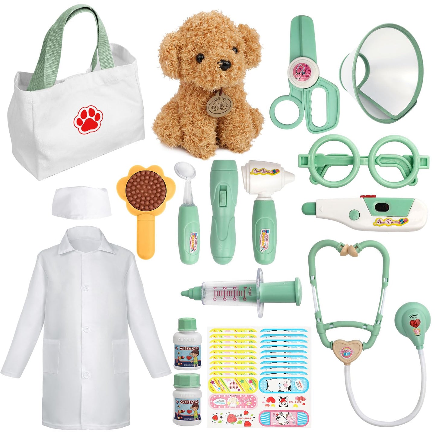 Liberry Doctor Kit for Toddlers (Green) - 26-Piece Vet Playset with Stethoscope & Dress-Up Costume