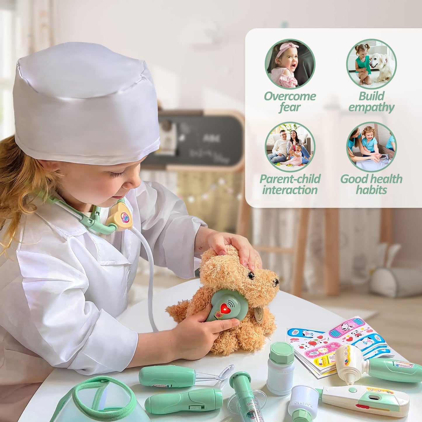 Liberry Doctor Kit for Toddlers (Green) - 26-Piece Vet Playset with Stethoscope & Dress-Up Costume