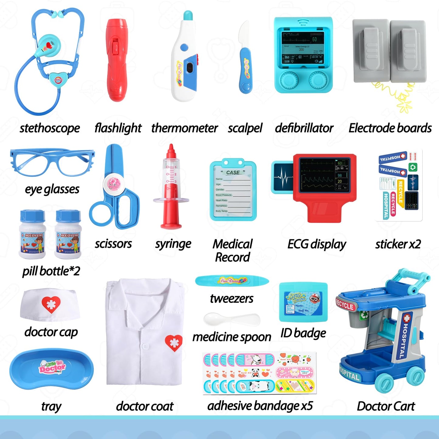 Liberry Doctor Kit for Toddlers - Cart Playset with Stethoscope & Tools (Green)