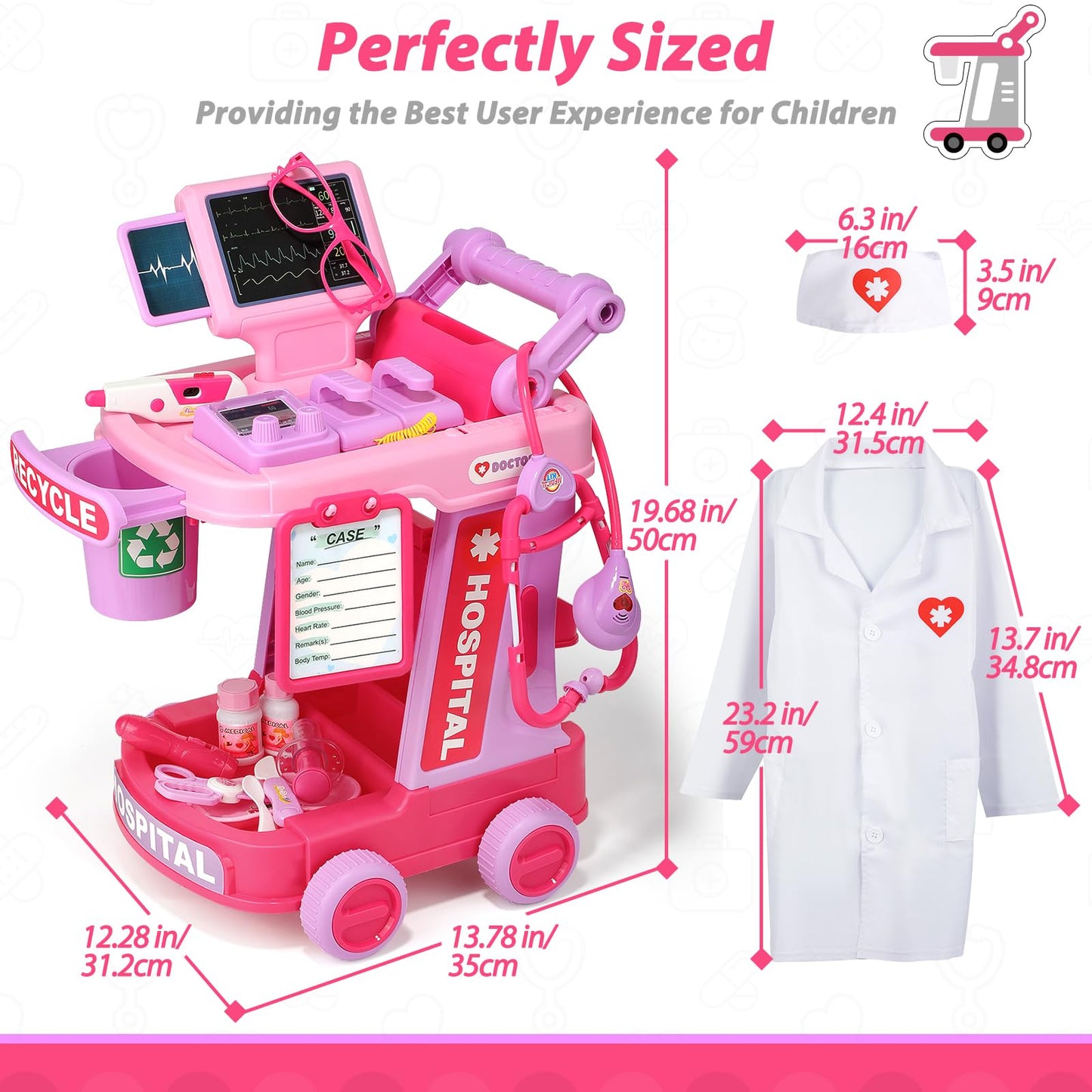 Liberry Doctor Kit for Toddlers 2-5 | Pretend Doctor Playset with Cart & Stethoscope (Pink)